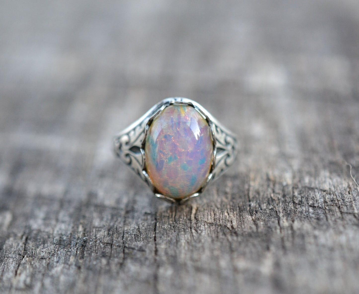 Pink Glass Fire Opal Ring