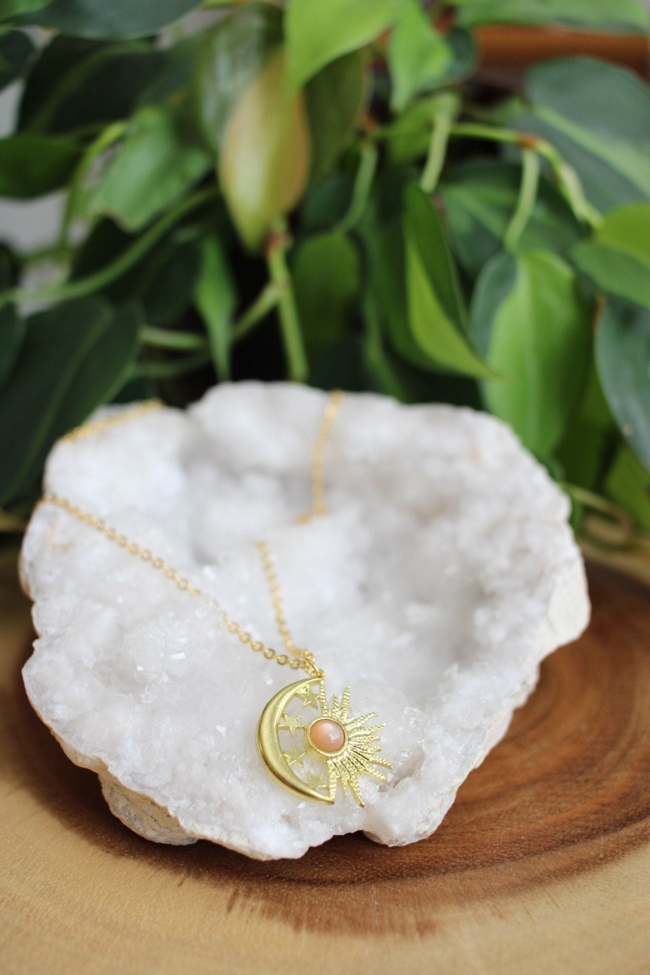 Peach Moonstone Celestial Necklace
