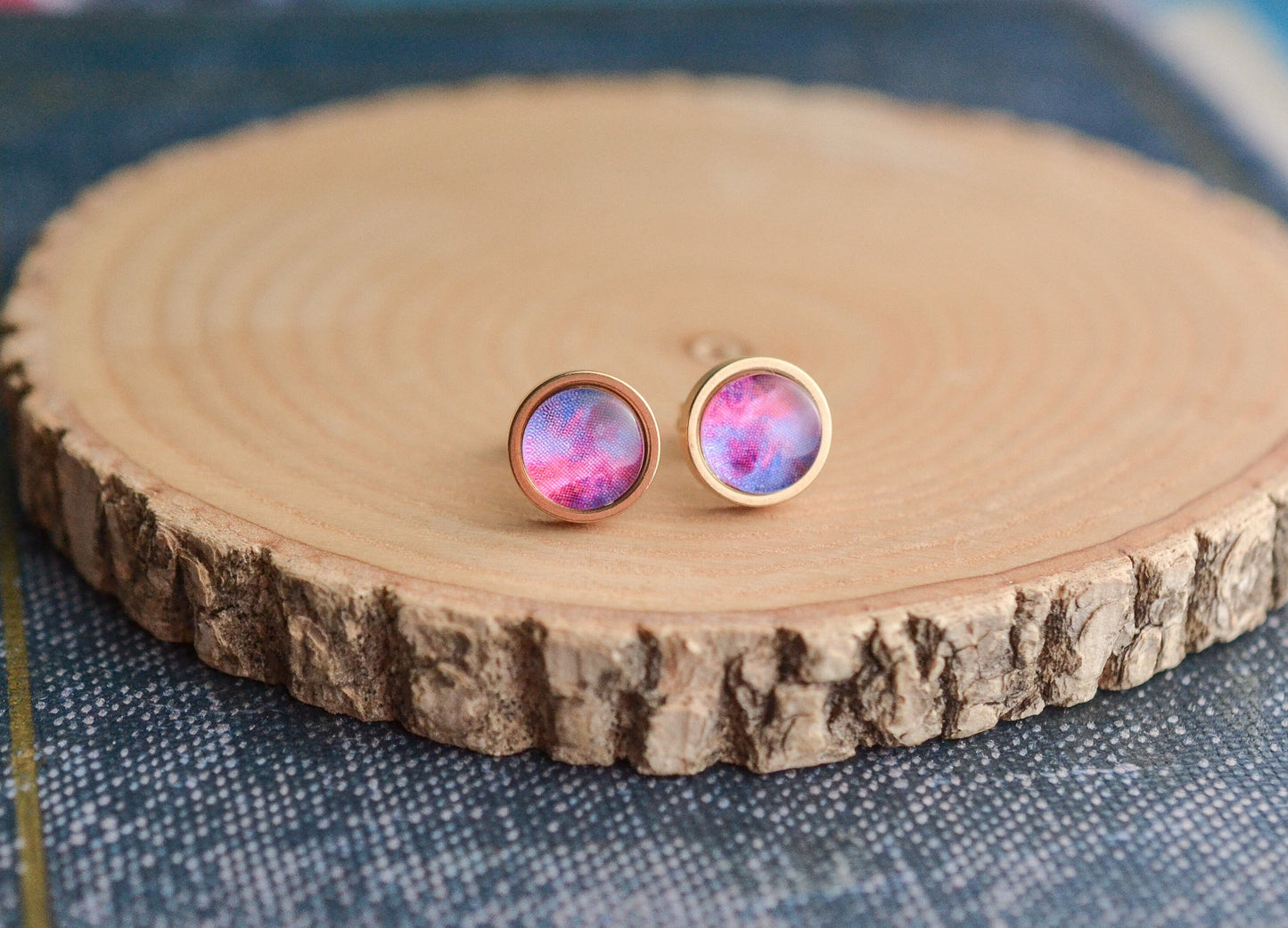 Pink and Purple Galaxy Stud Earrings