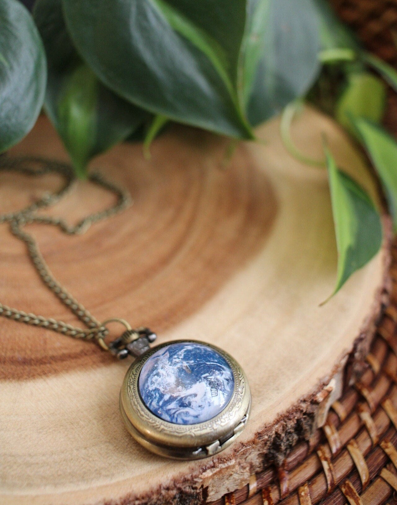 Earth Pocket Watch Necklace