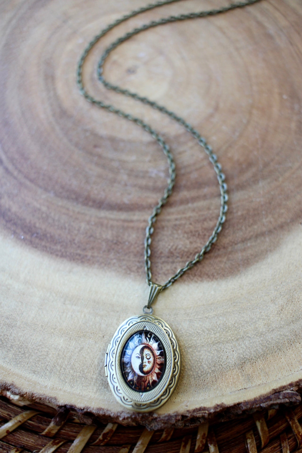 Sun & Moon Face Locket Necklace