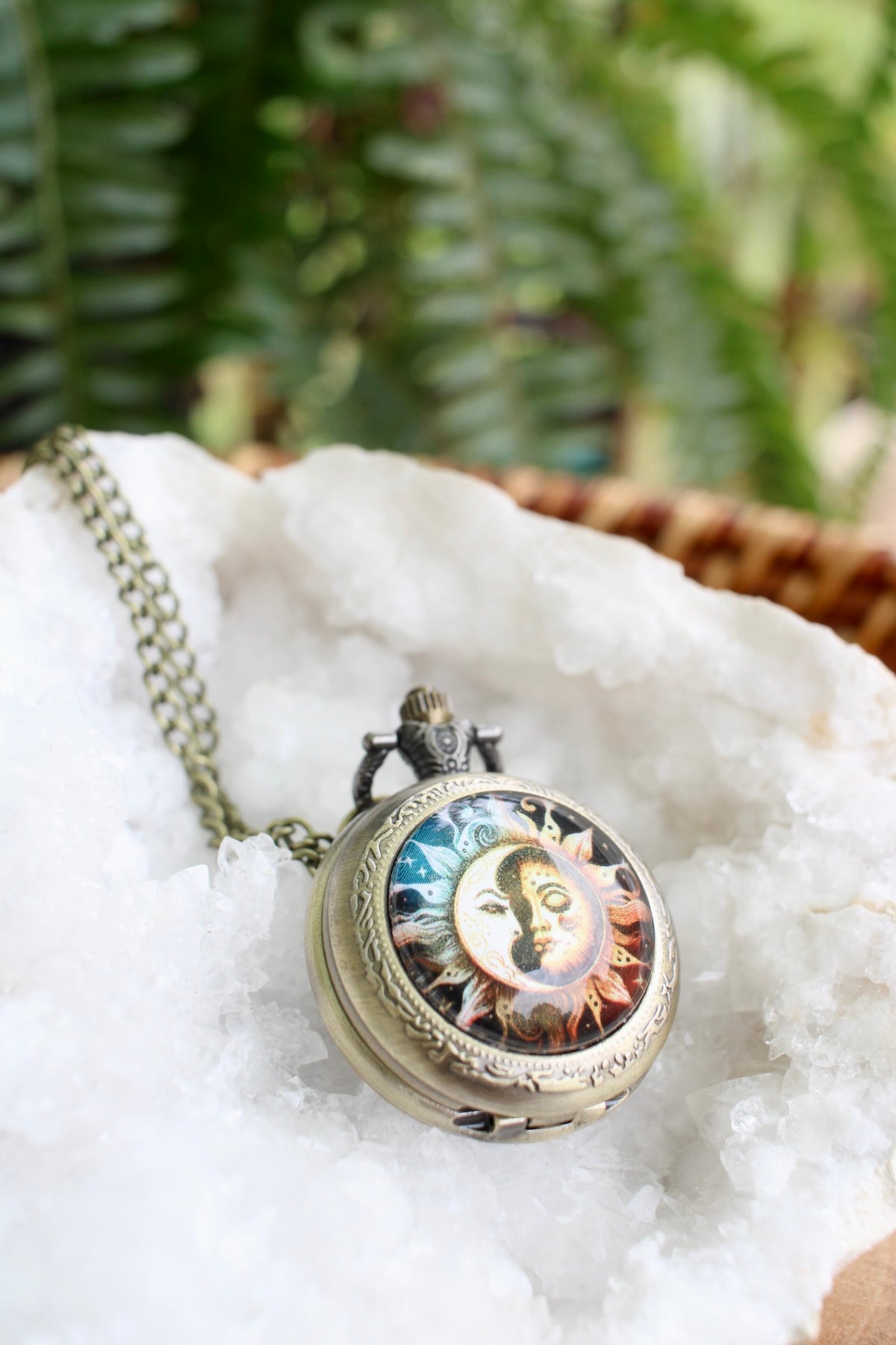 Sun and Moon Phase Pocket Watch Necklace