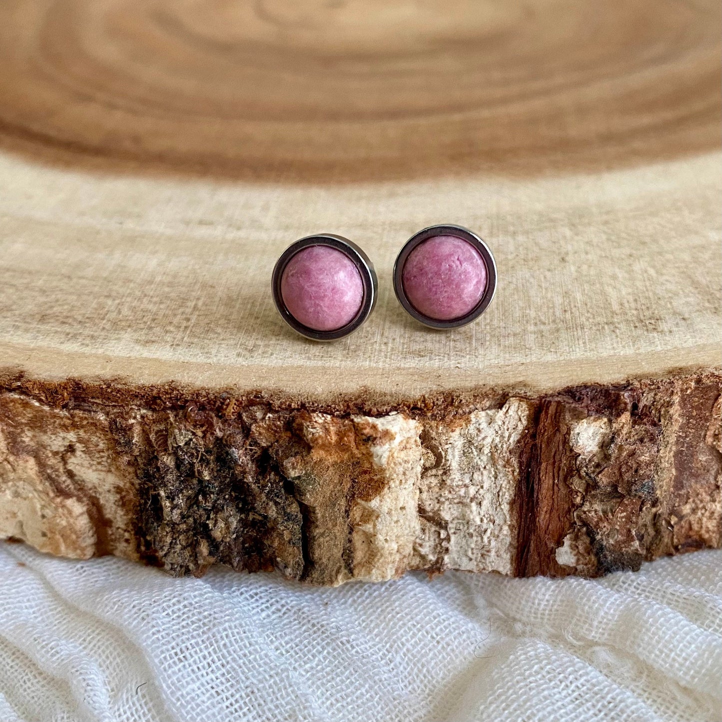 Rhodonite Silver Stud Earrings