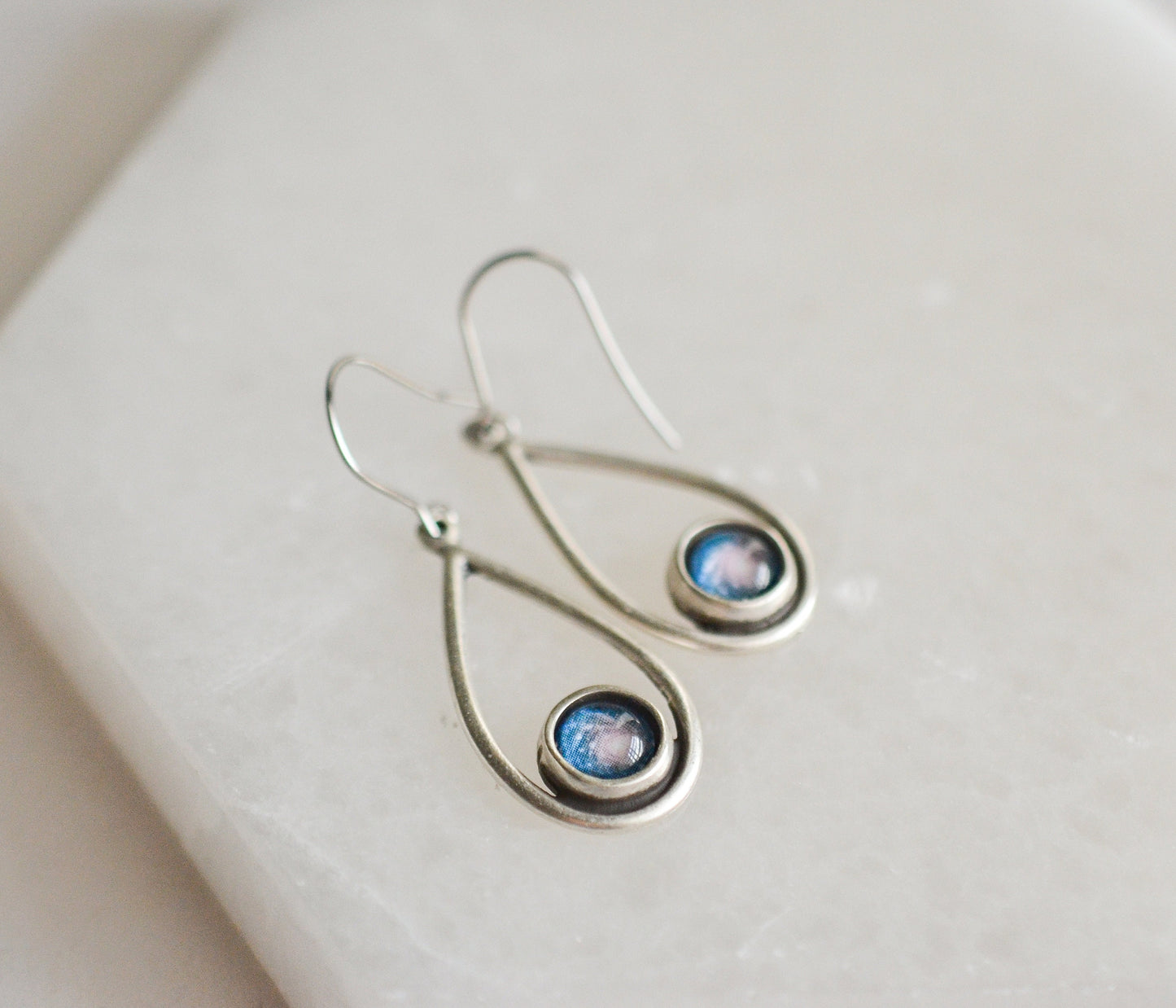 Blue Spiral Galaxy Dangle Earrings