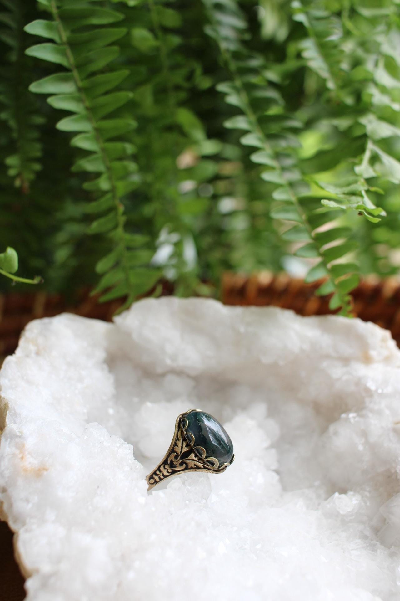 Moss Agate Adjustable Gemstone Ring