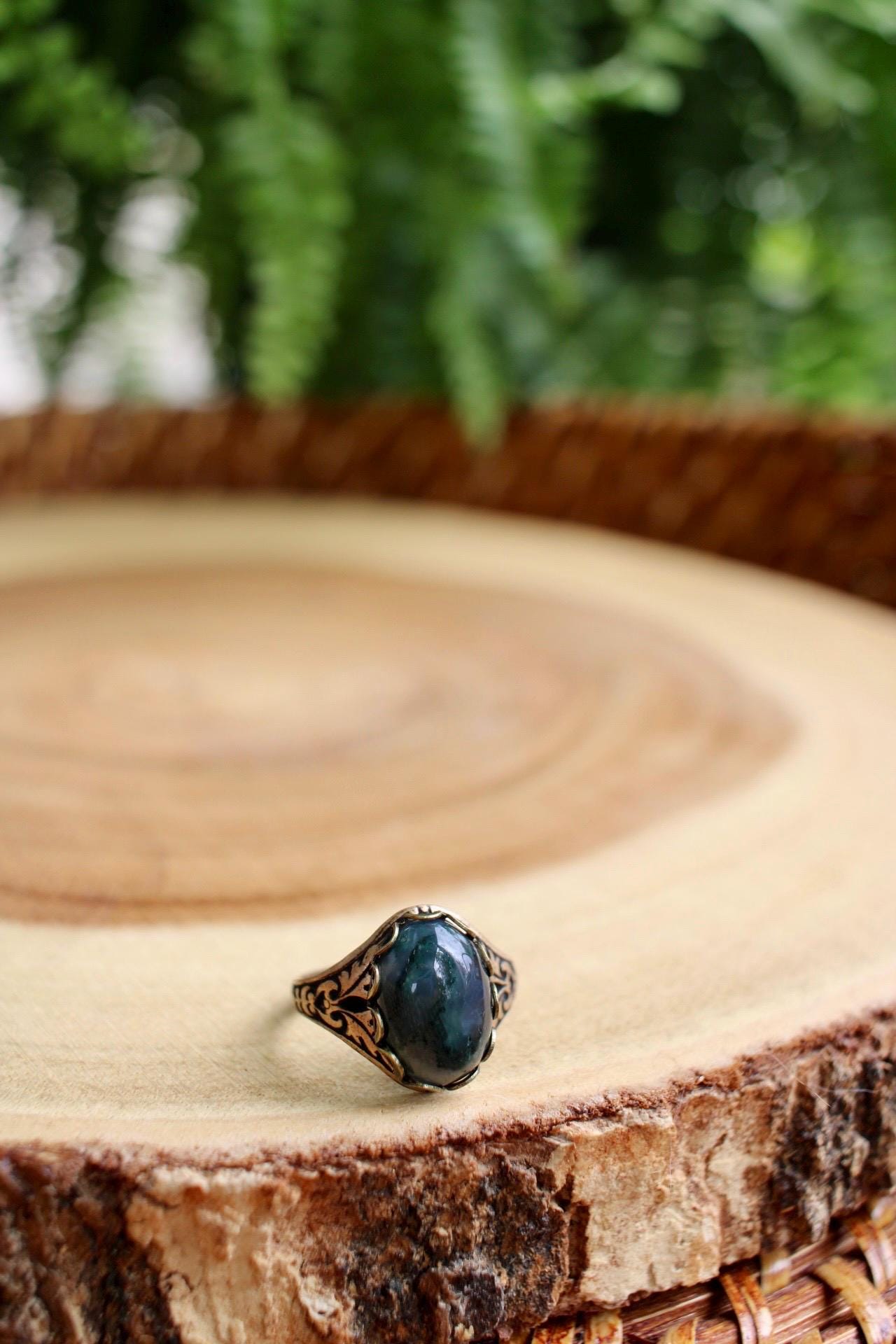 Moss Agate Adjustable Gemstone Ring