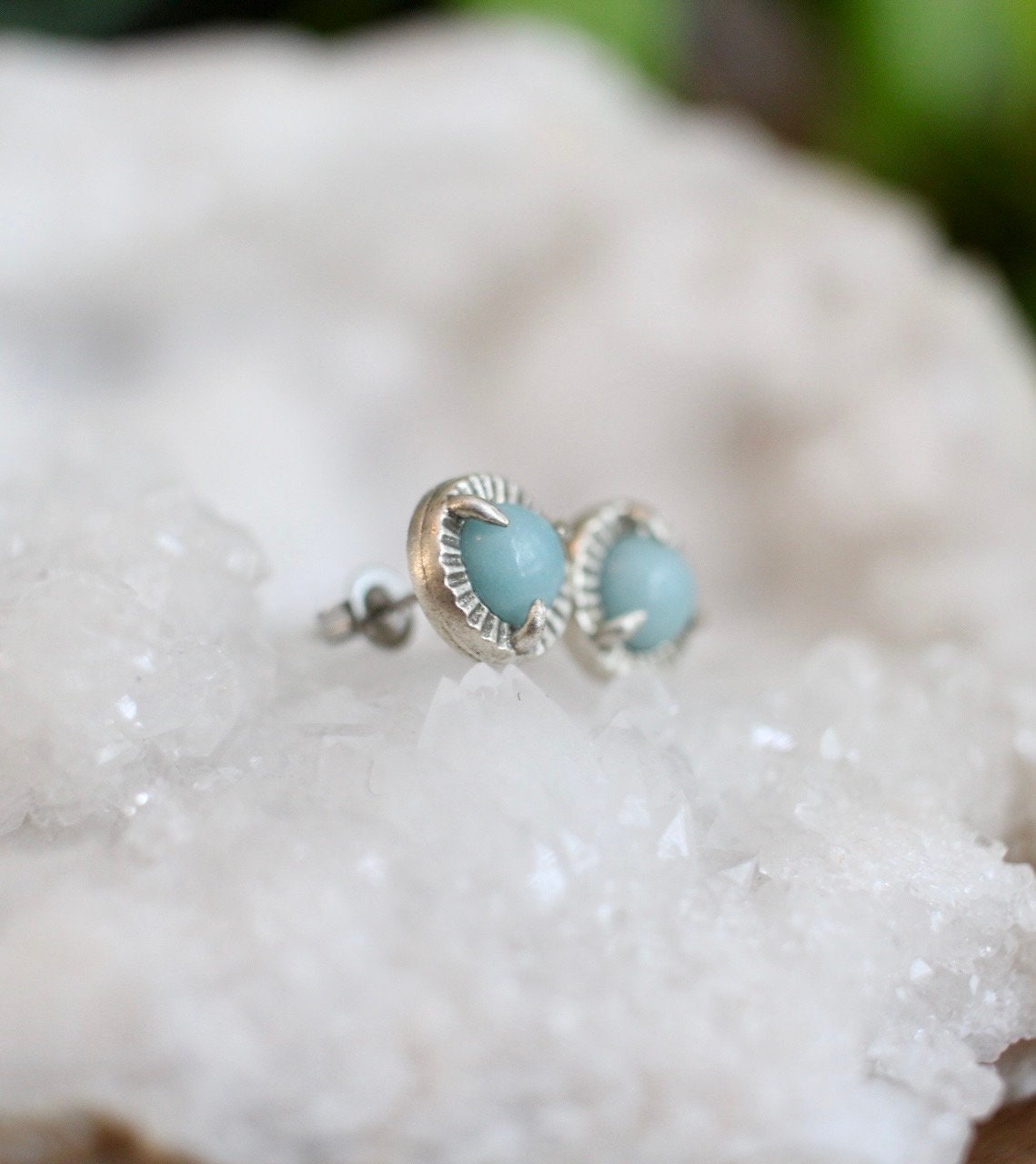 Amazonite Dainty Silver Stud Earrings