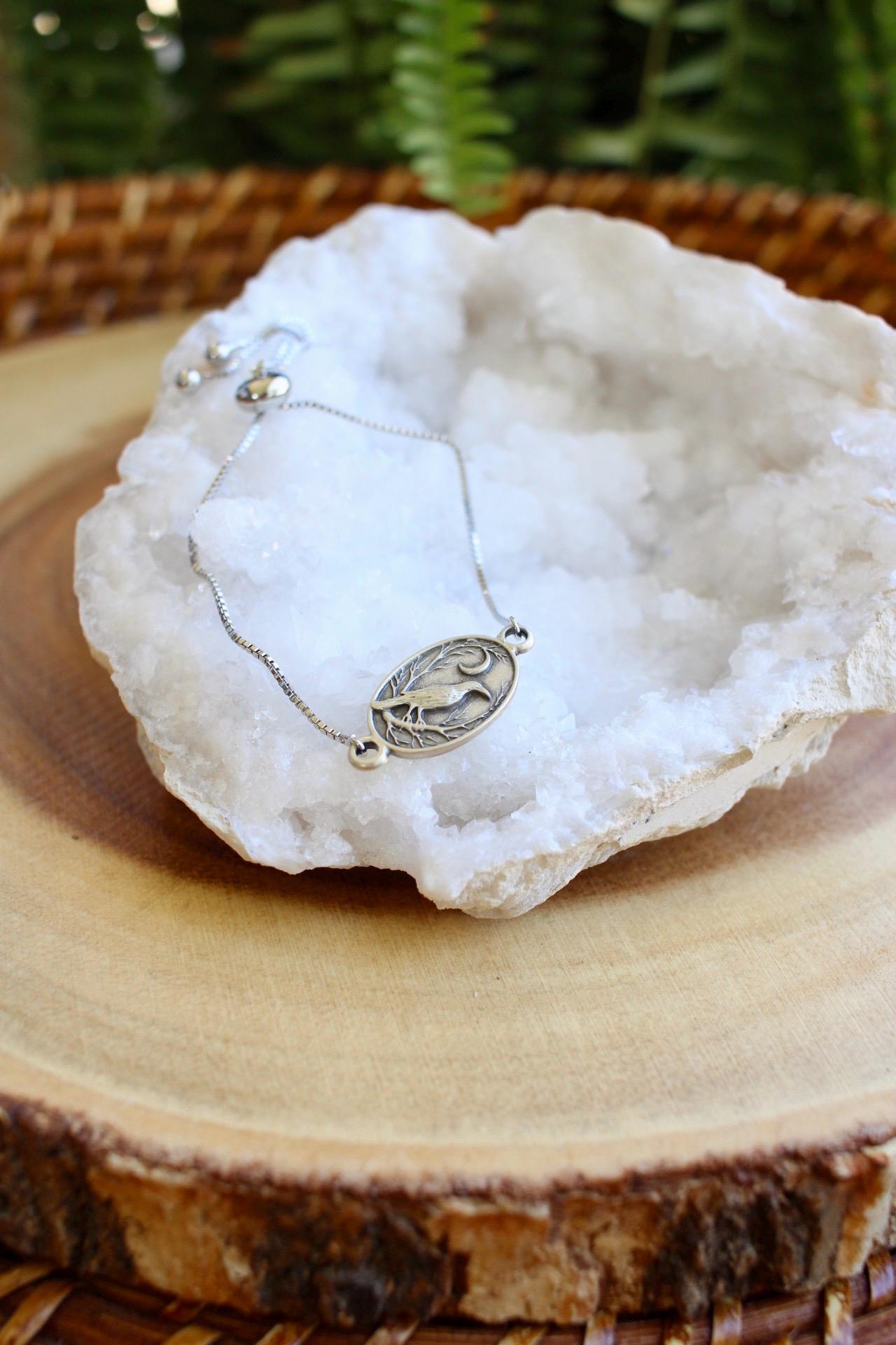 Raven and Moon Silver Bracelet