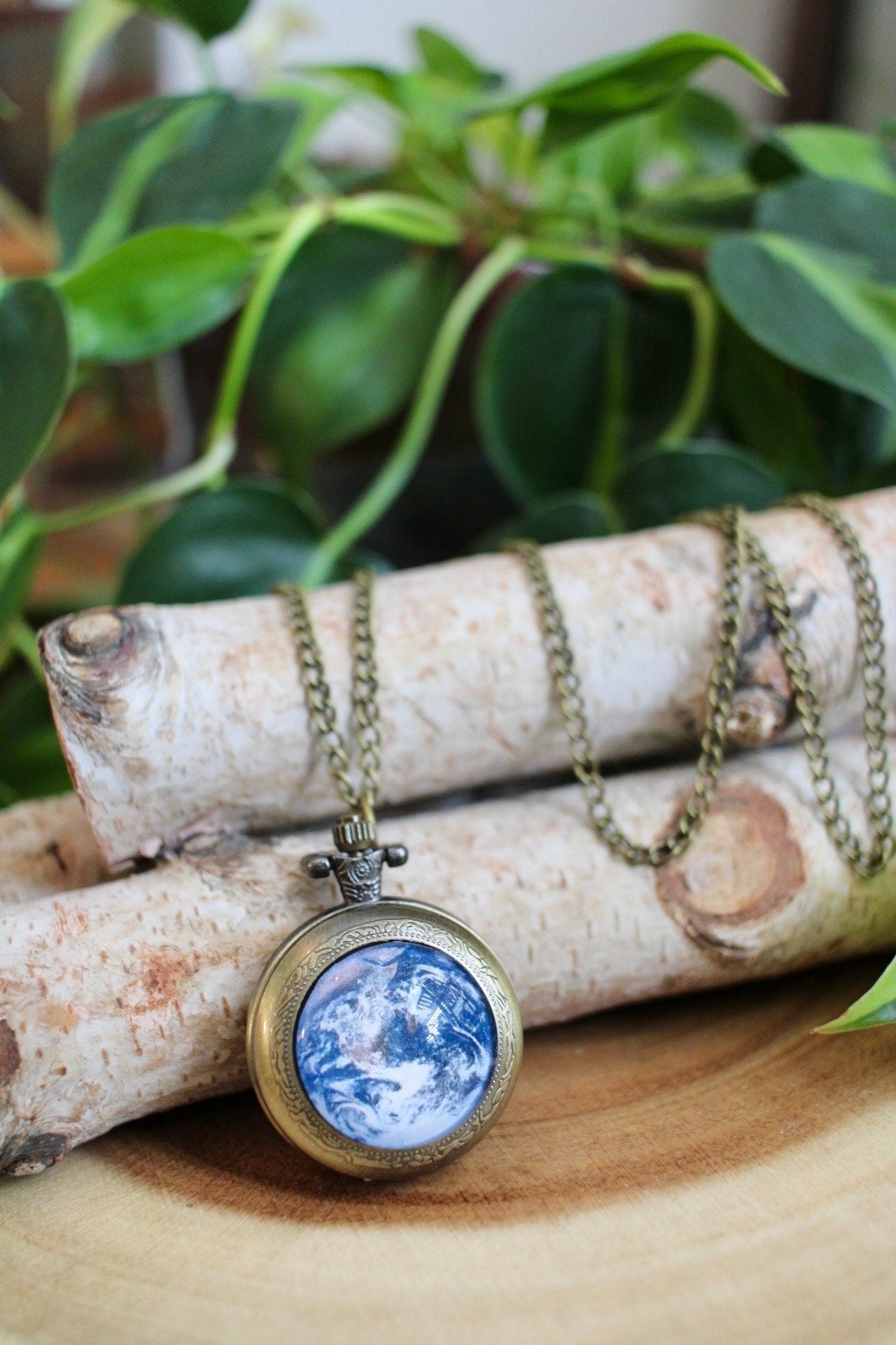 Earth Pocket Watch Necklace