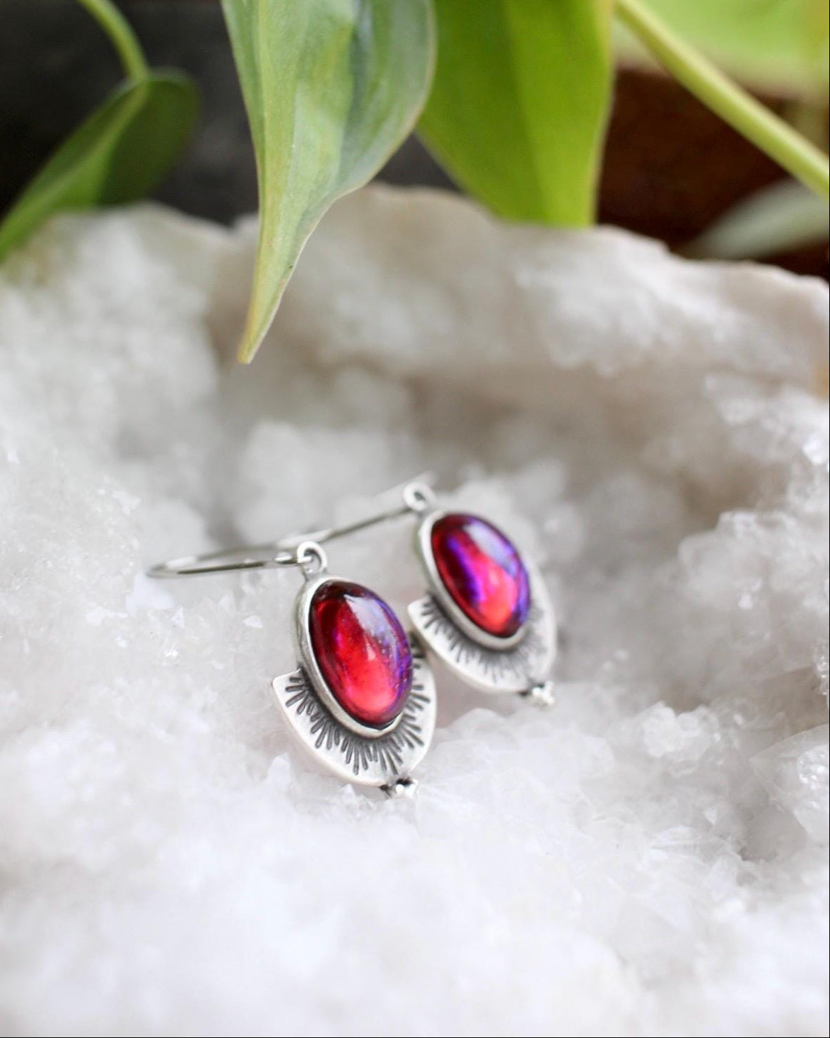 Dragons Breath Glass Fire Opal Dangle Earrings