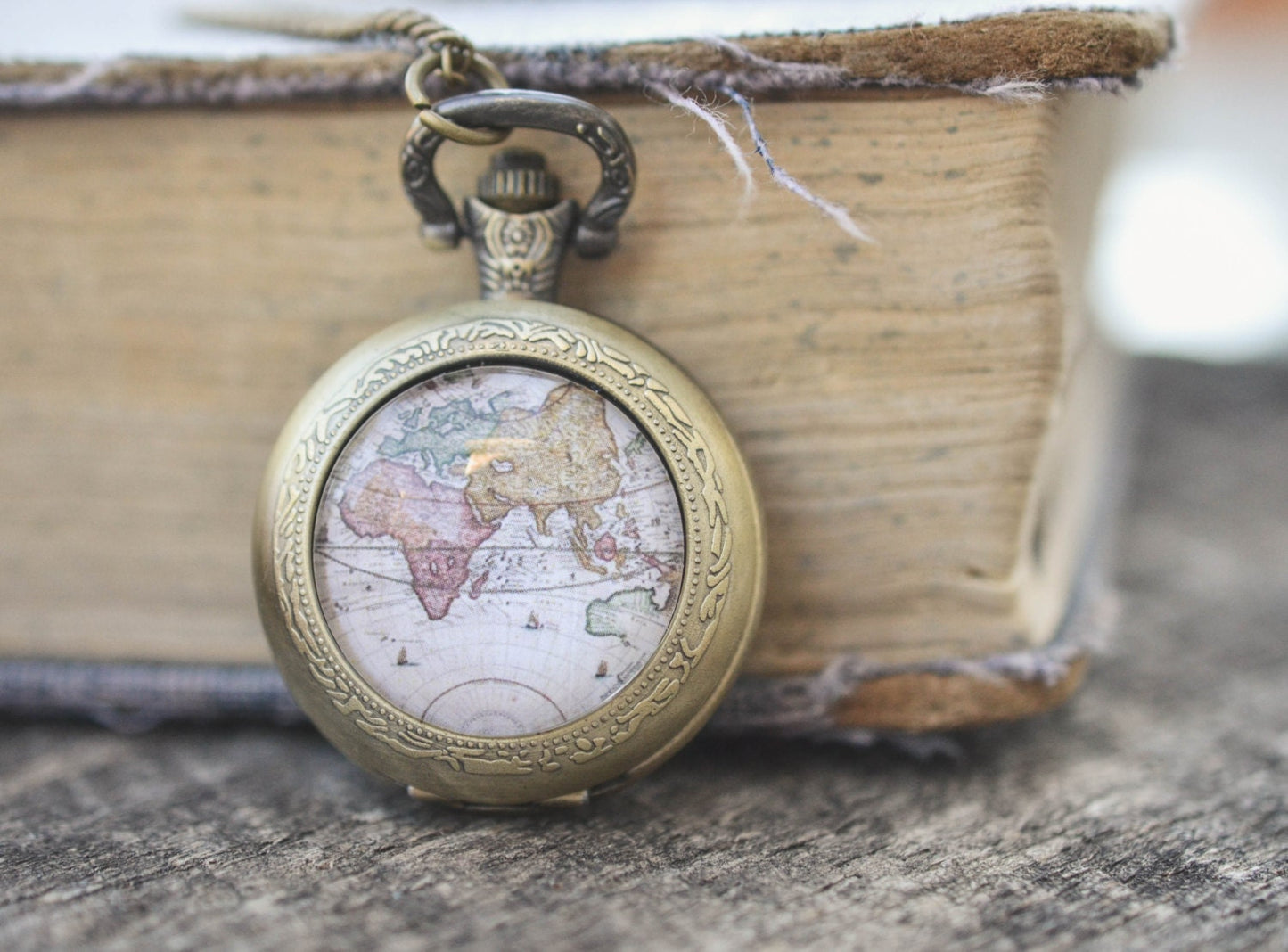 World Map Pocket Watch Necklace
