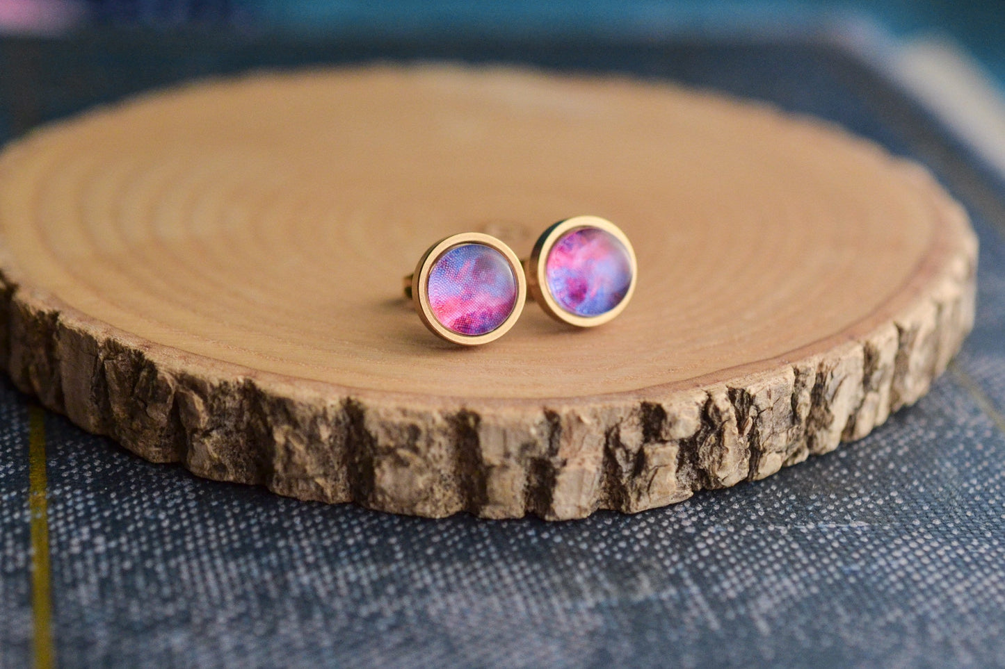 Pink and Purple Galaxy Stud Earrings