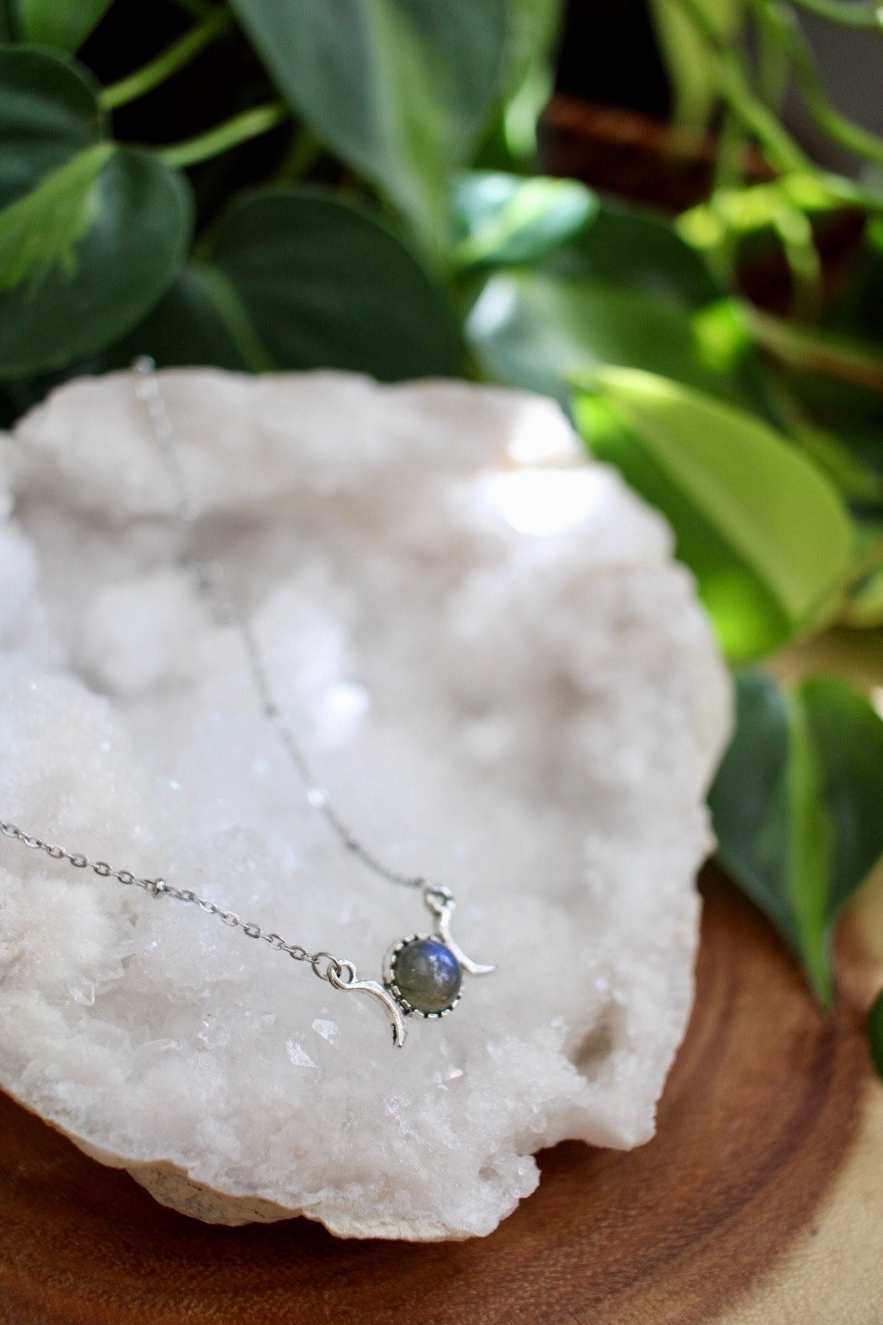 Dainty Triple Moon Labradorite Necklace