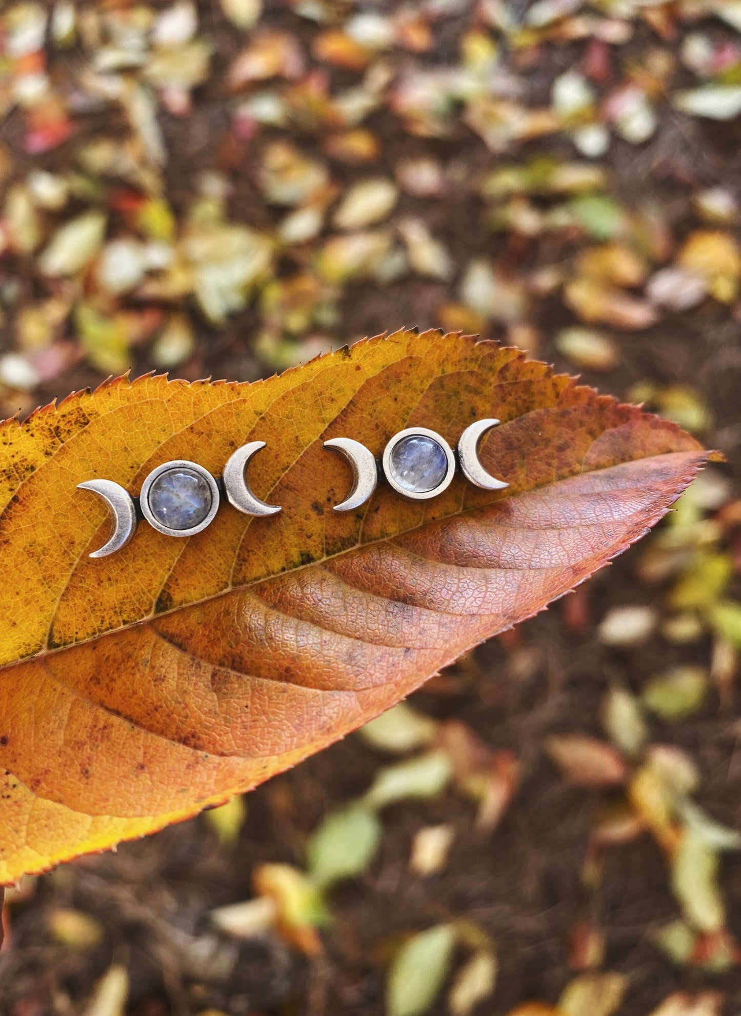 Moonstone Triple Moon Stud Earrings