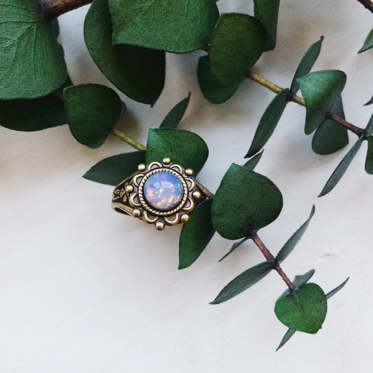 Pink Fire Opal Vintage Style Boho Ring