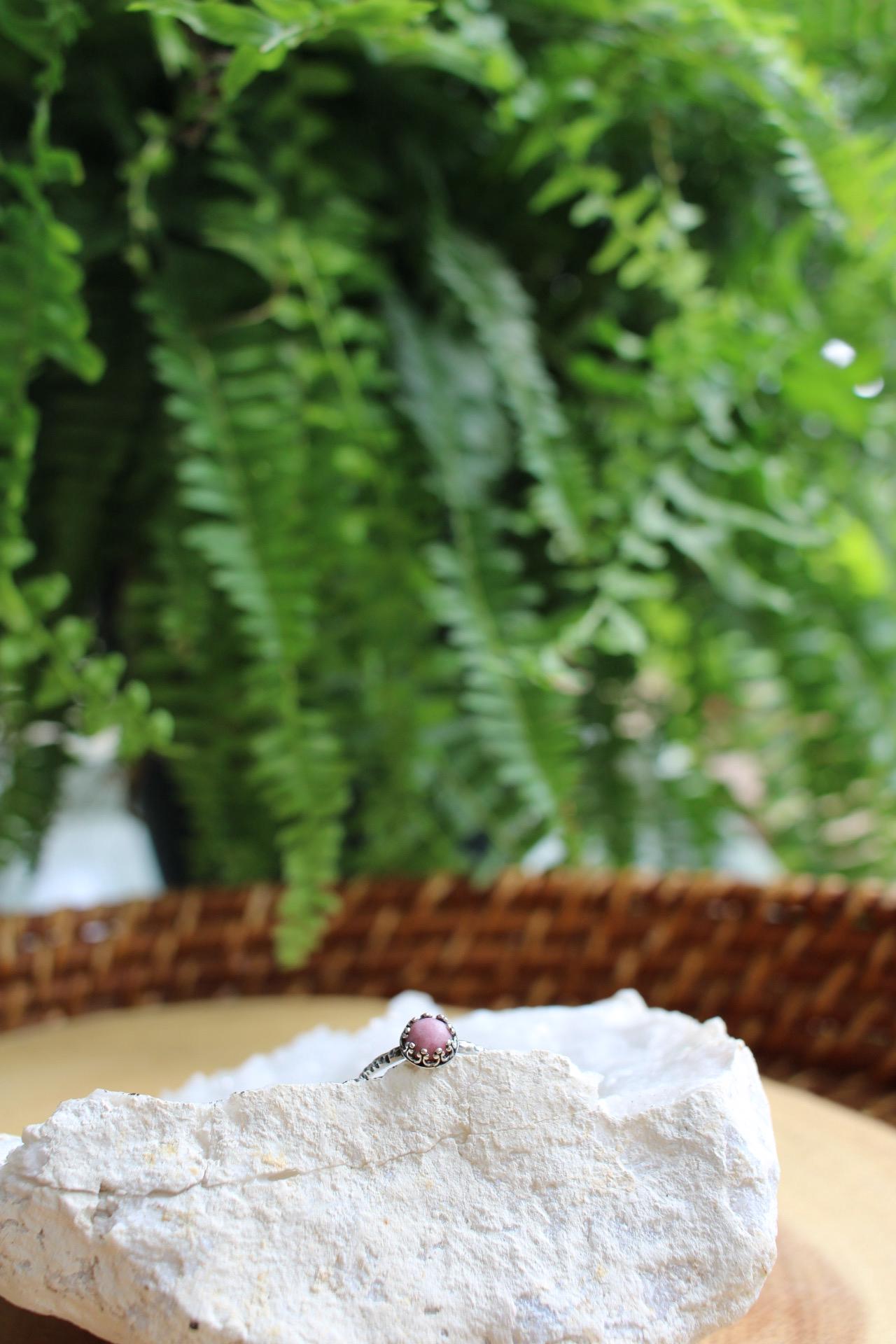 Dainty Pink Rhodonite Minimalist Ring