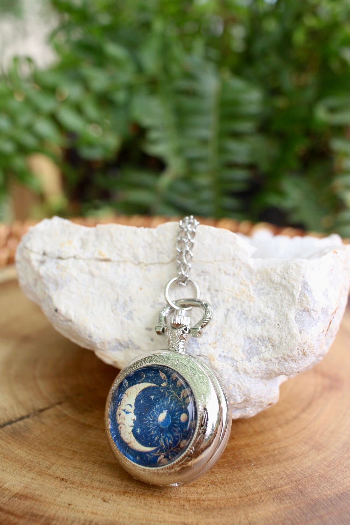 Crescent Moon Pocket Watch Necklace