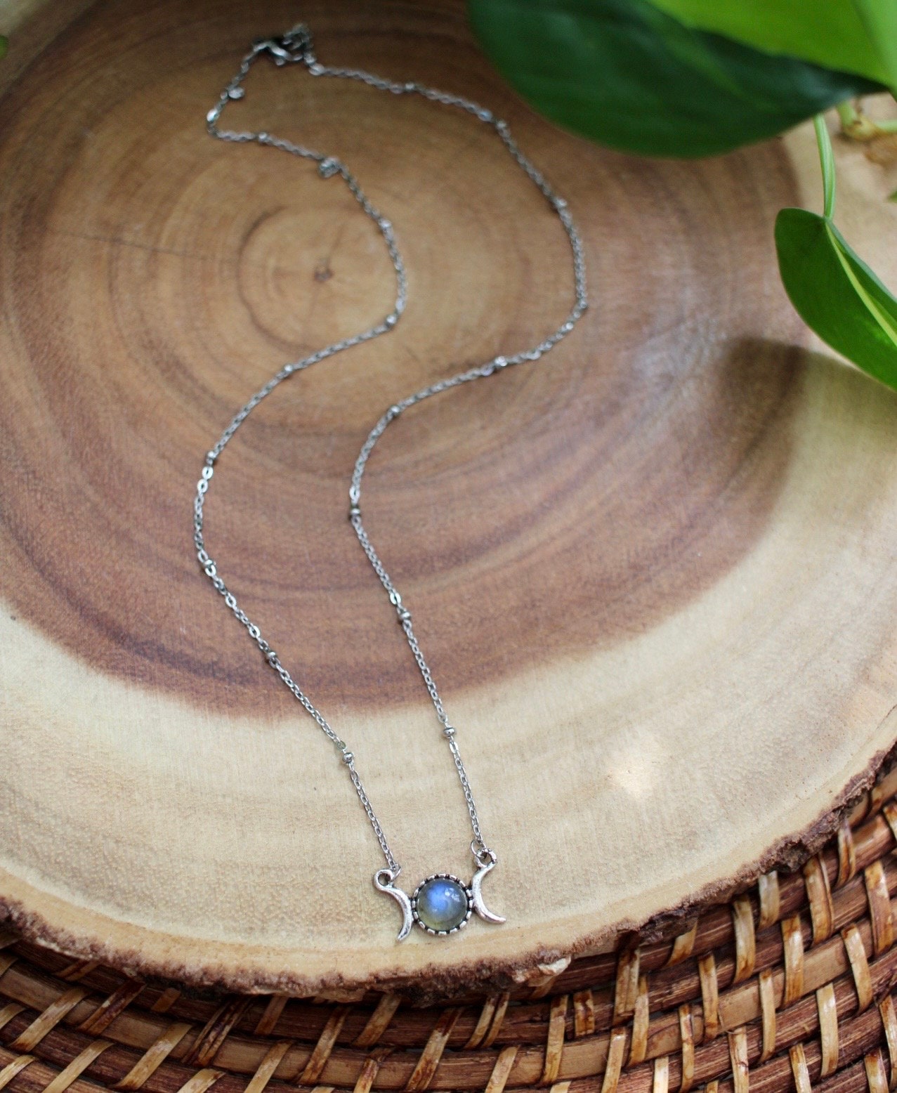 Dainty Triple Moon Labradorite Necklace