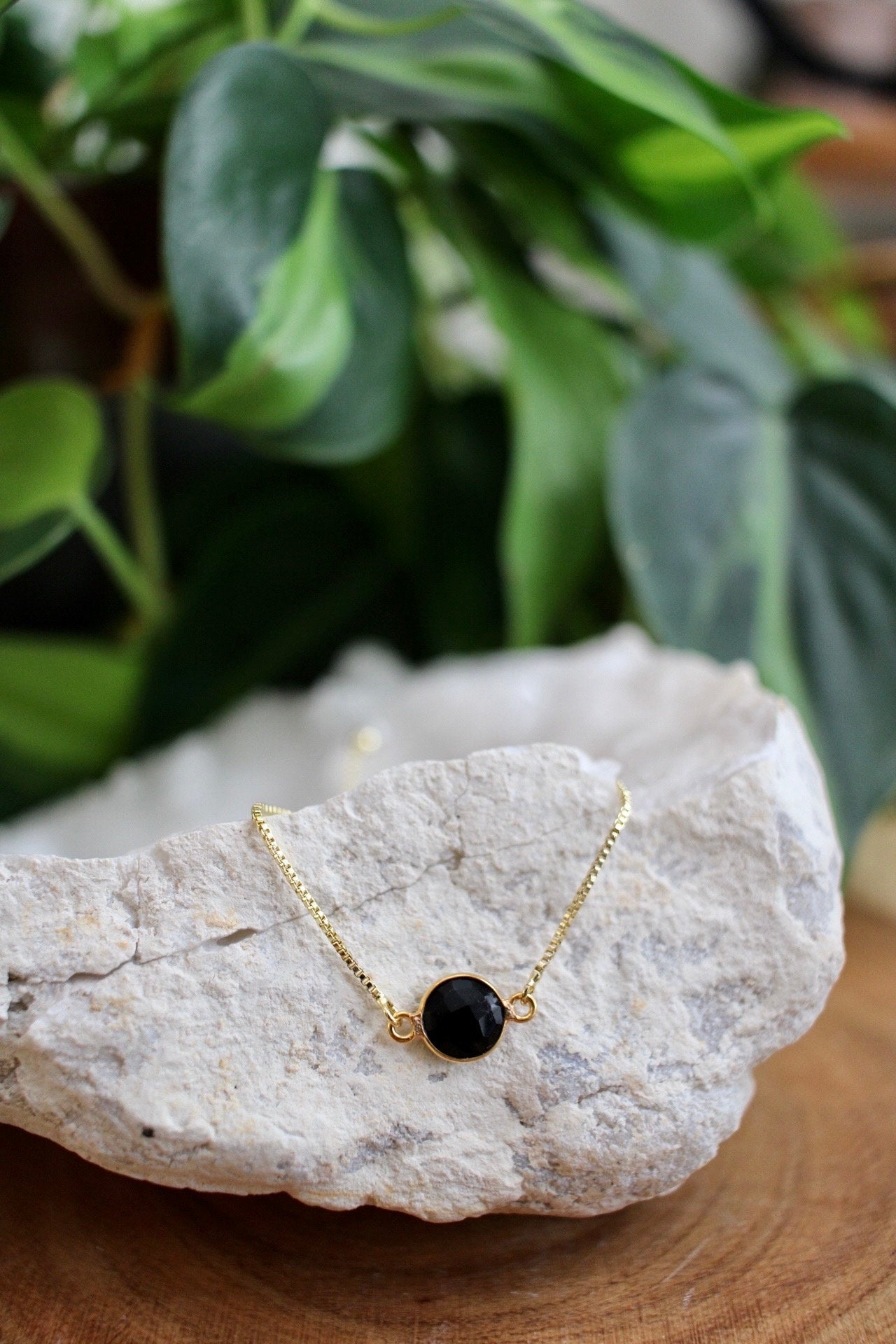 Black Onyx Gold Plated Bracelet