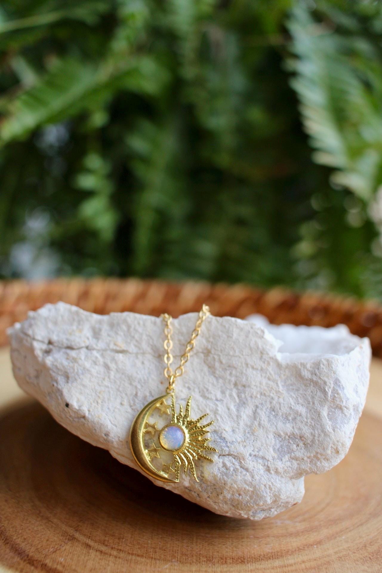 Opalite Celestial Sun Moon Stars Necklace