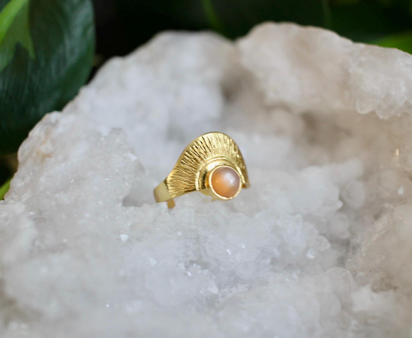 Peach Moonstone Sun Ring