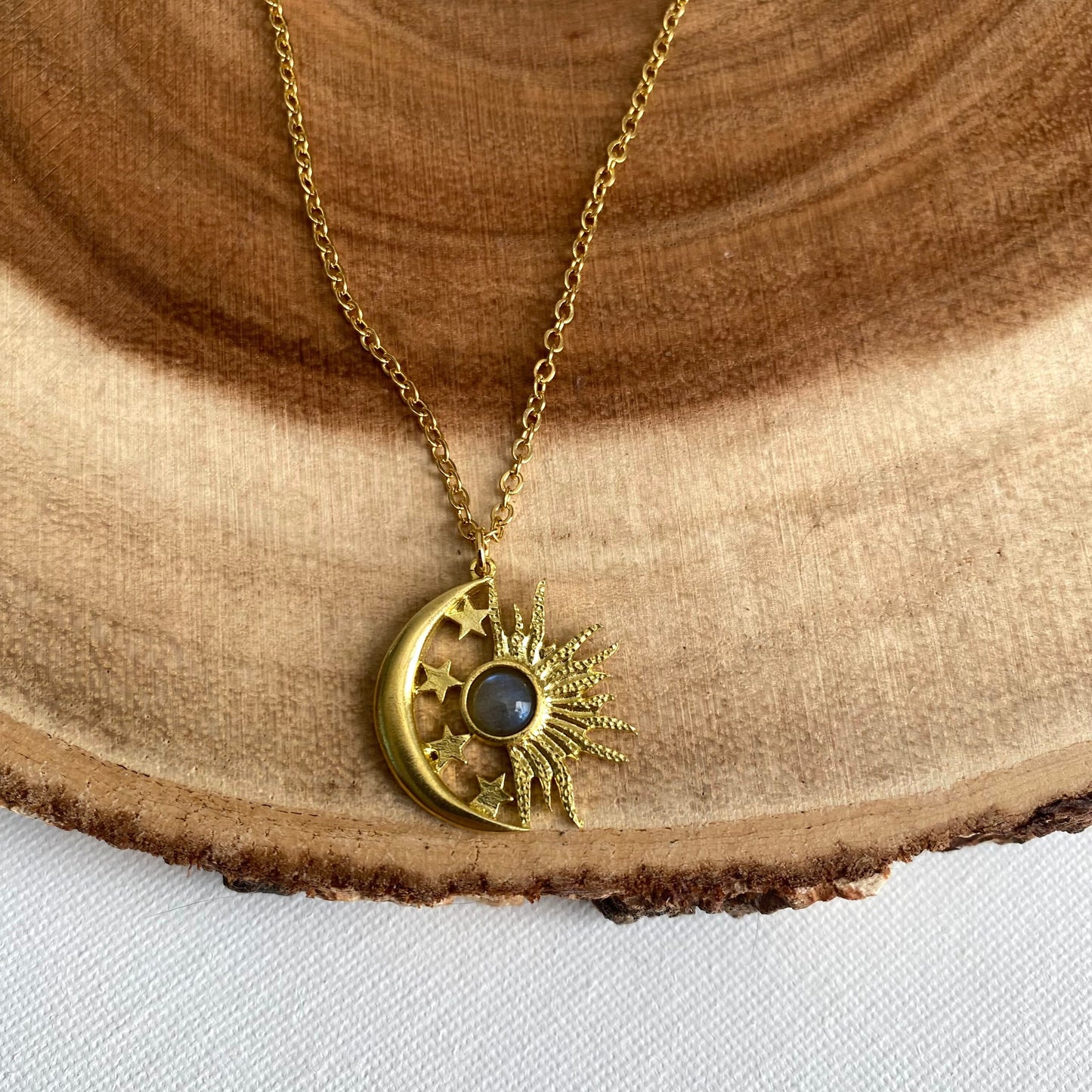 Celestial Sun Moon & Stars Labradorite Necklace