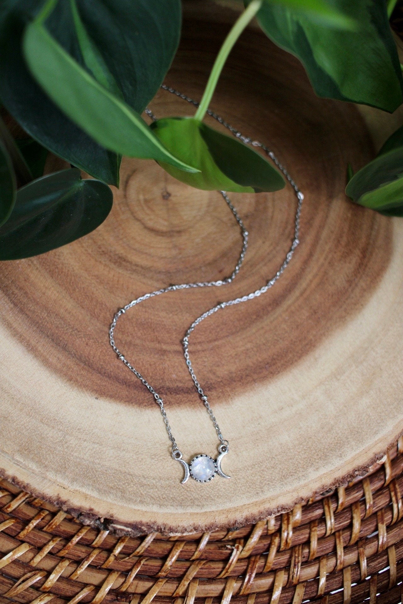 Dainty Triple Moon Moonstone Necklace