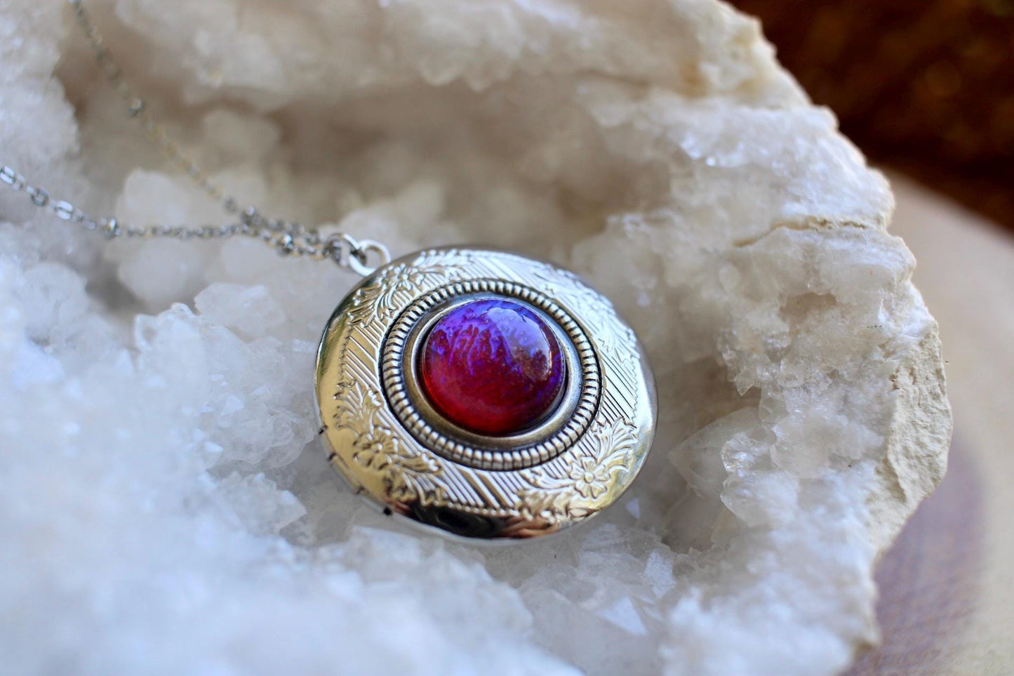Fire Opal Locket Necklace