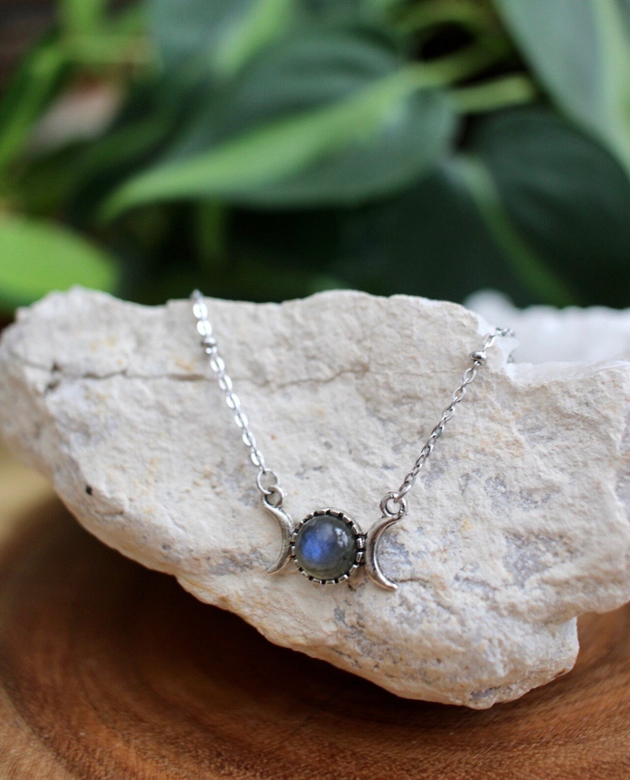 Dainty Triple Moon Labradorite Necklace