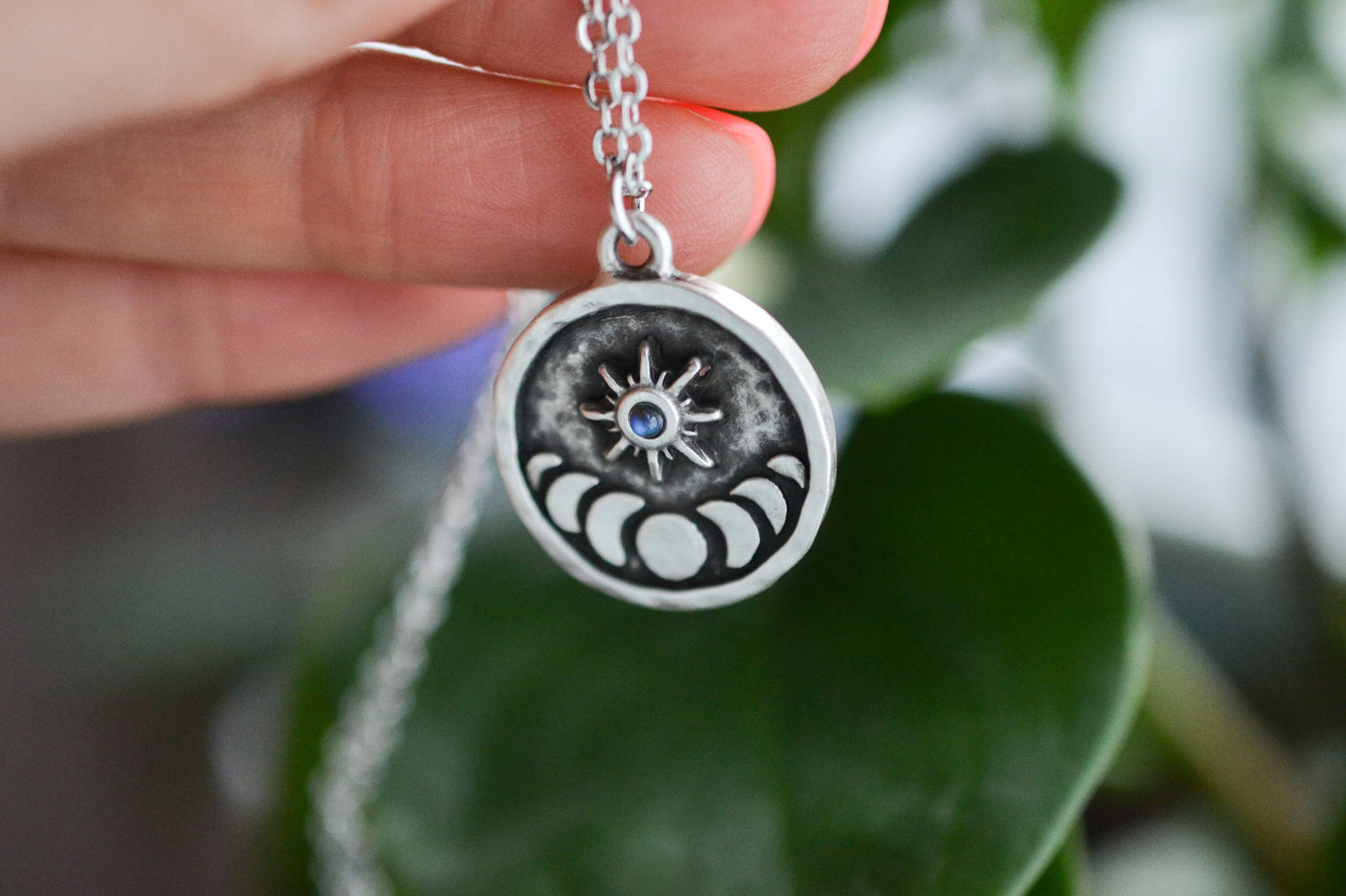 Sun and Moon Phase Moonstone Necklace