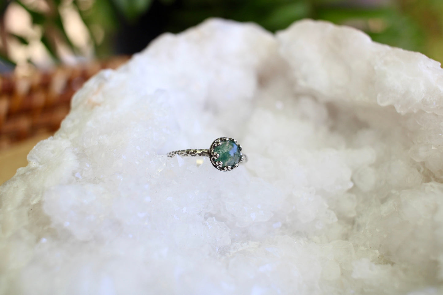 Dainty Moss Agate Ring