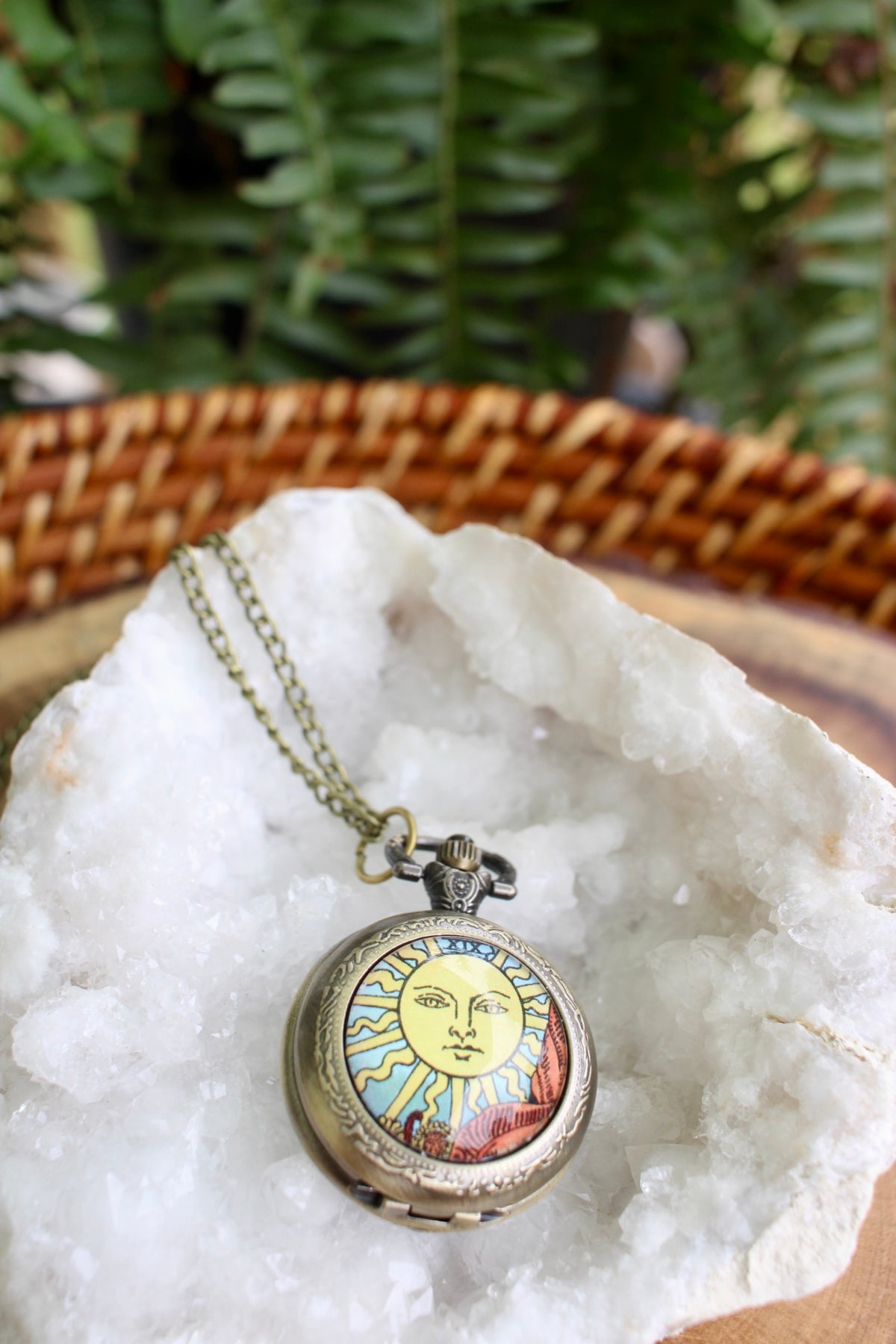 Sun Tarot Pocket Watch Necklace