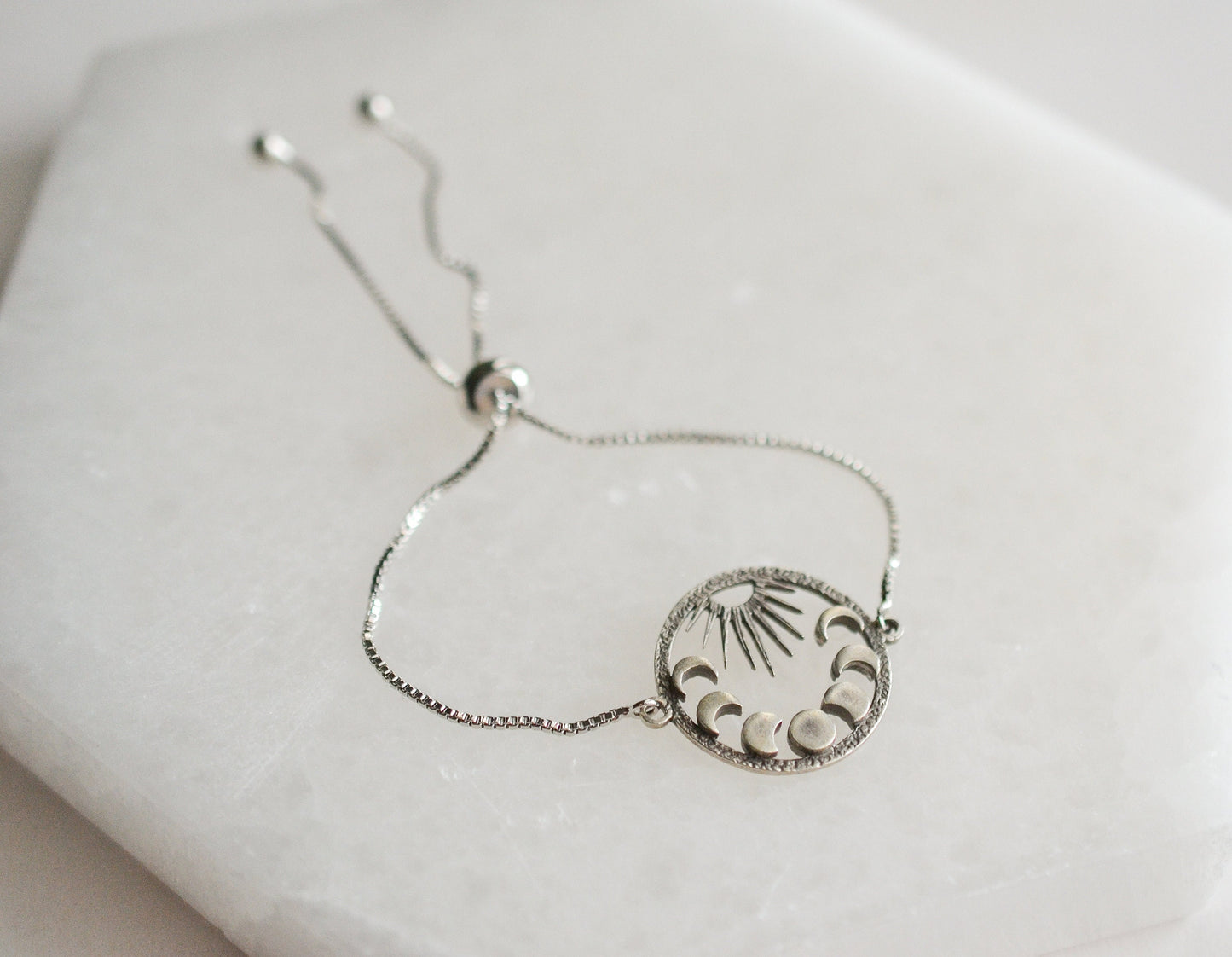 Sun and Moon Phases Silver Bracelet