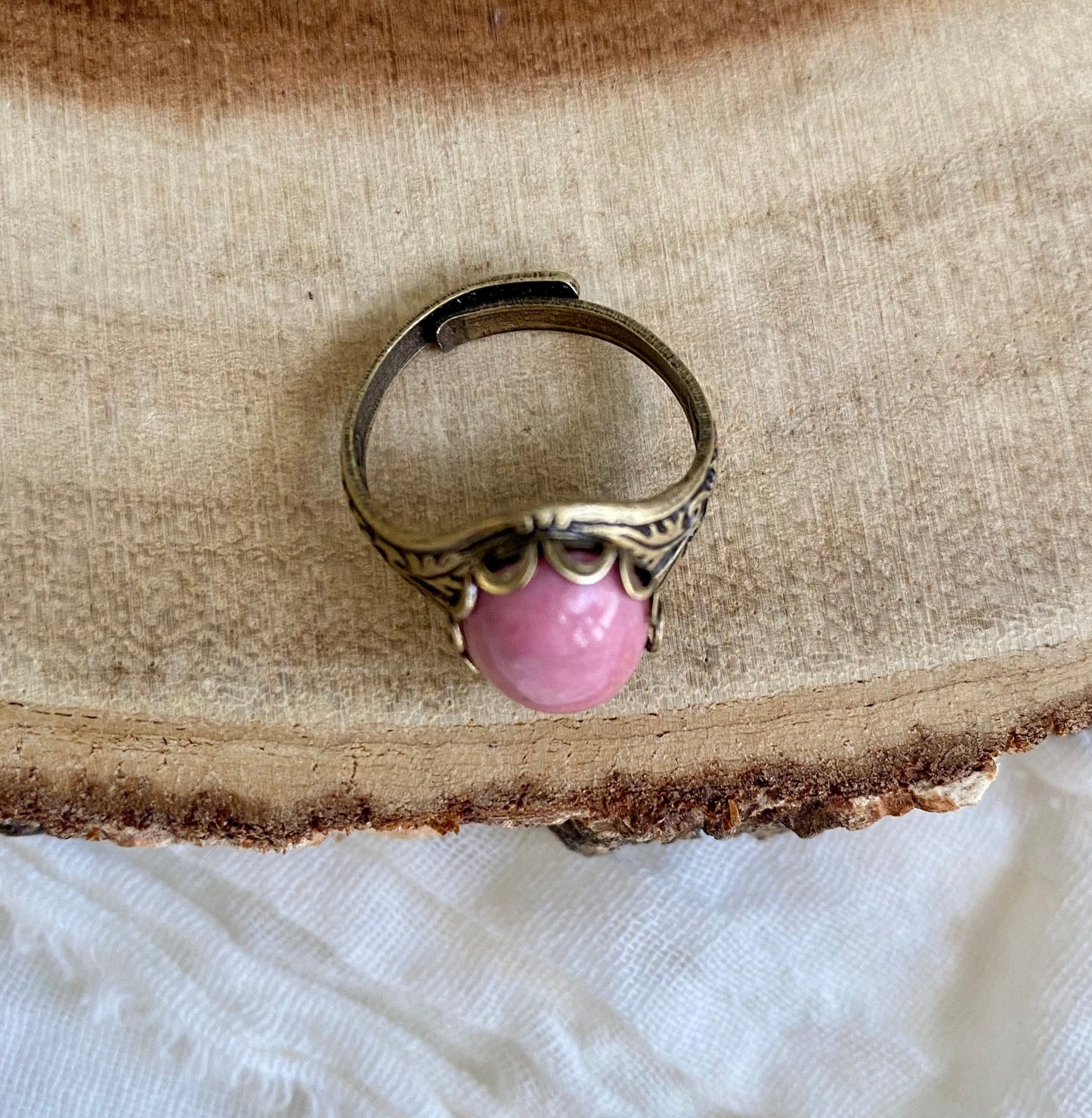 Brass Rhodonite Natural Gemstone Ring