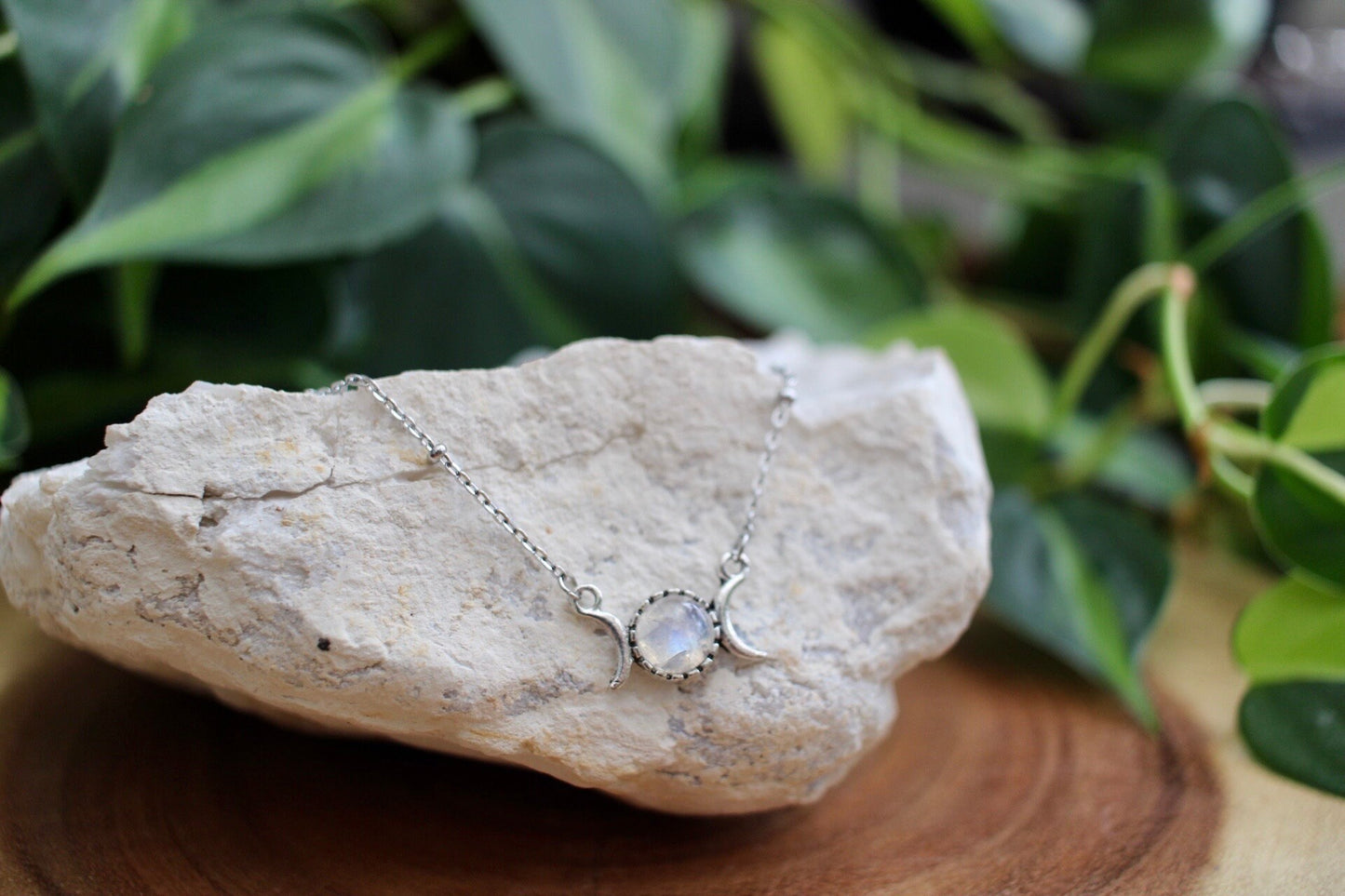 Dainty Triple Moon Moonstone Necklace