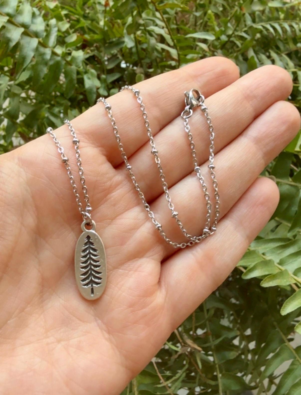 Dainty Silver Pine Tree Charm Necklace