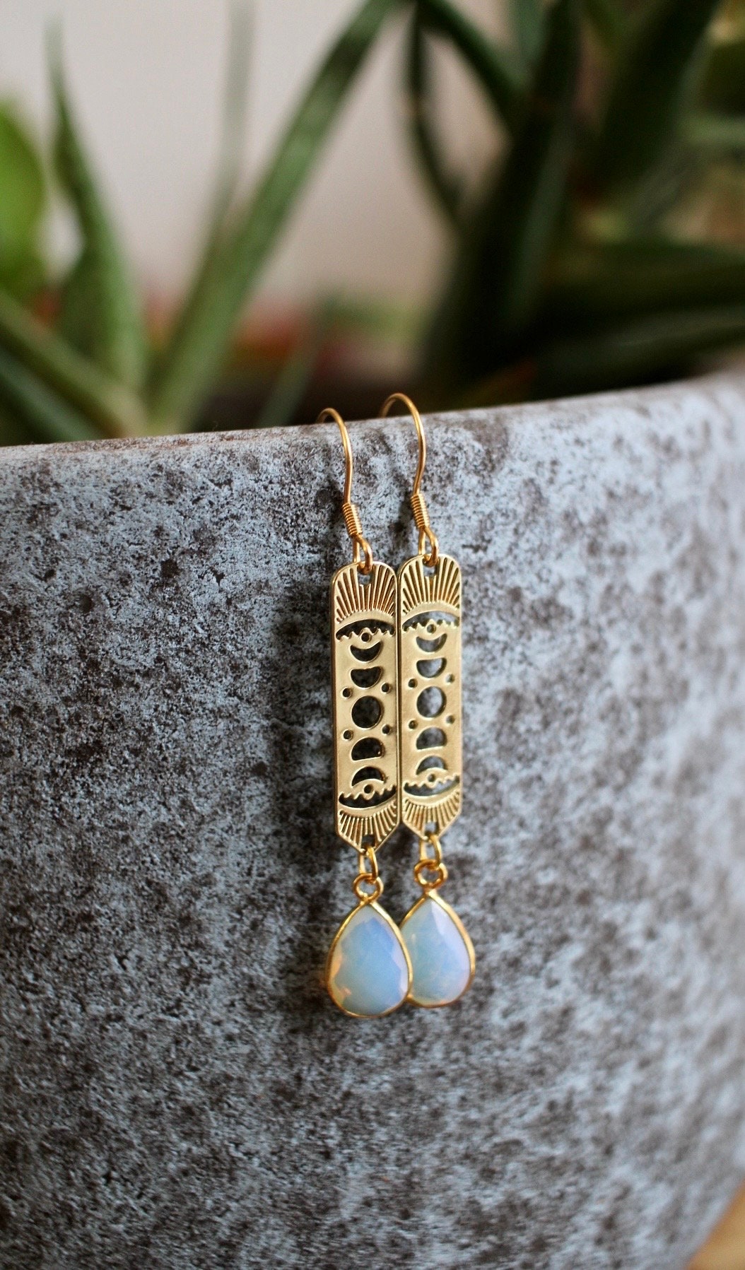 Moon Phase Opalite Dangle Earrings