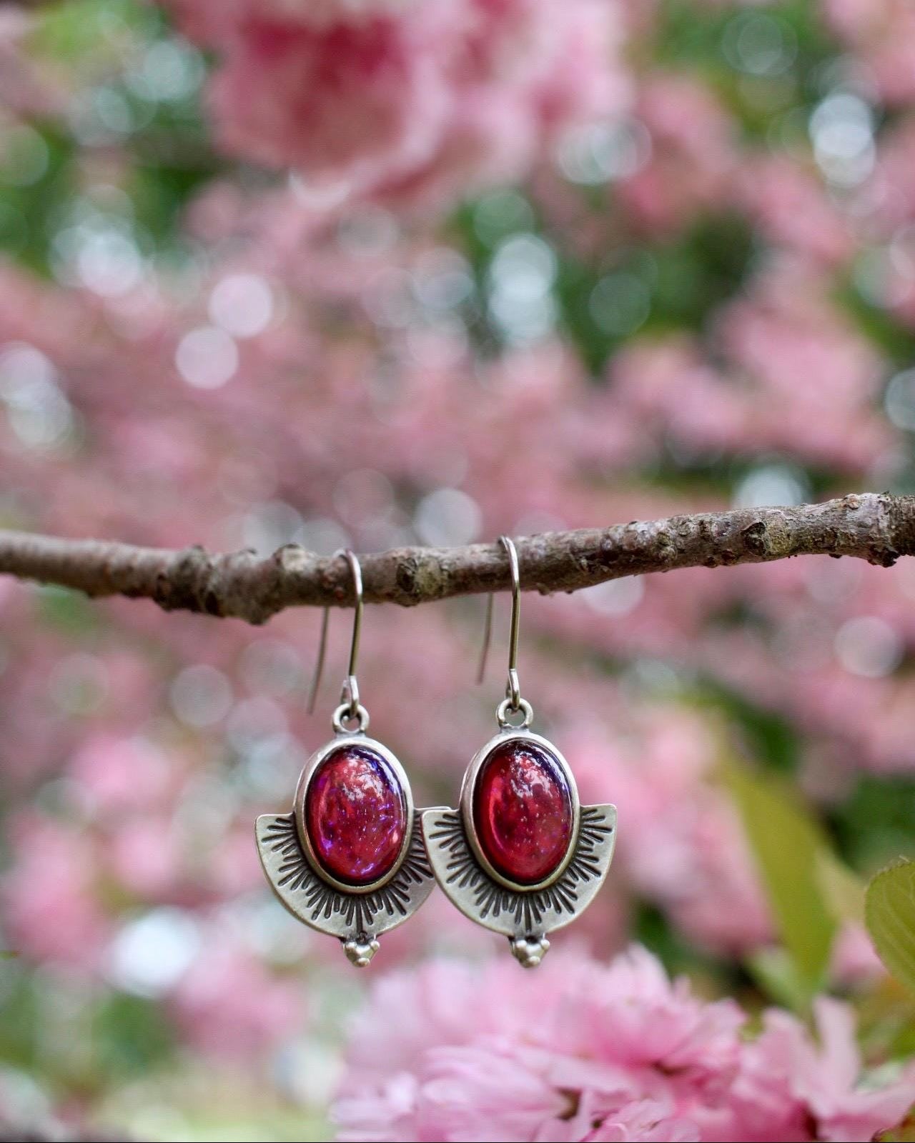 Dragons Breath Glass Fire Opal Dangle Earrings