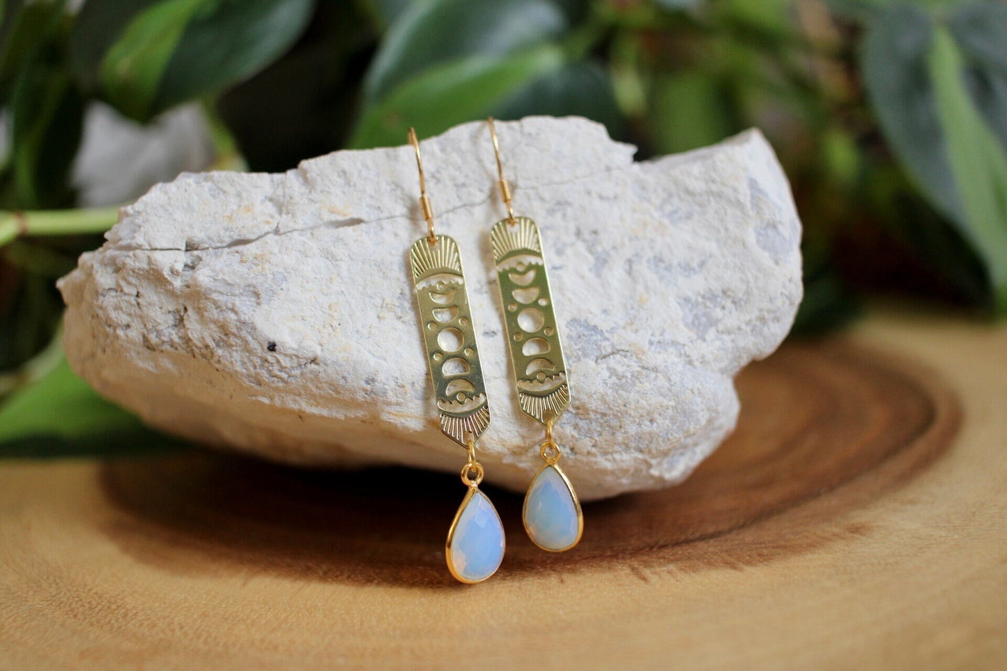 Moon Phase Opalite Dangle Earrings