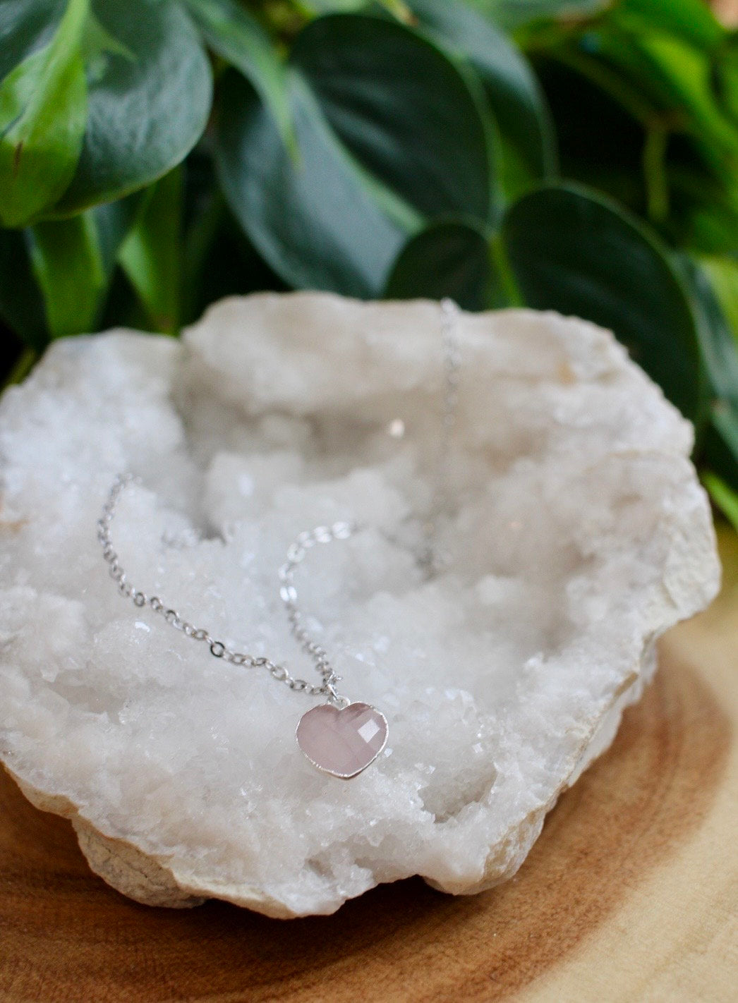 Rose Quartz Crystal Heart Necklace