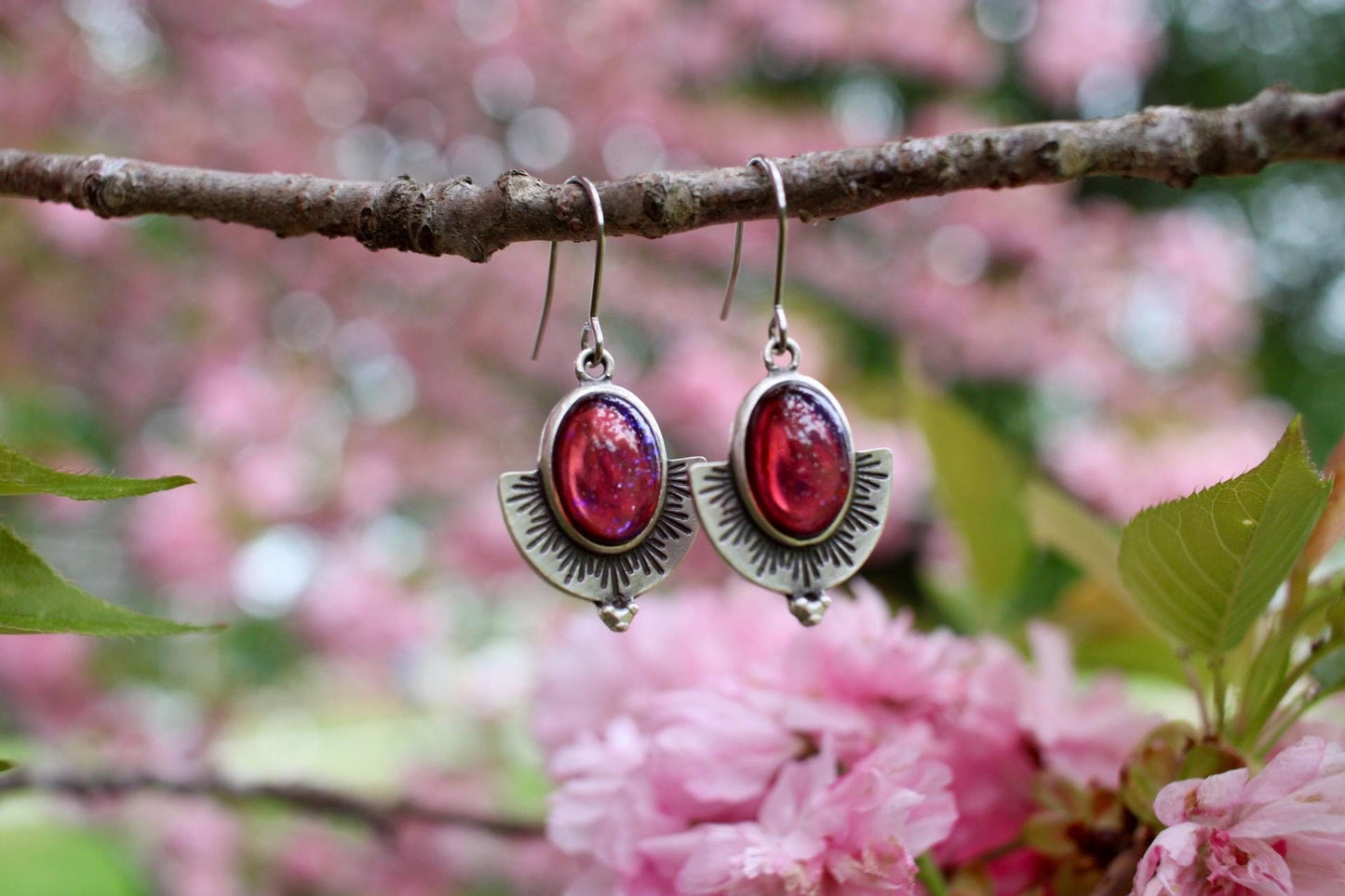 Dragons Breath Glass Fire Opal Dangle Earrings