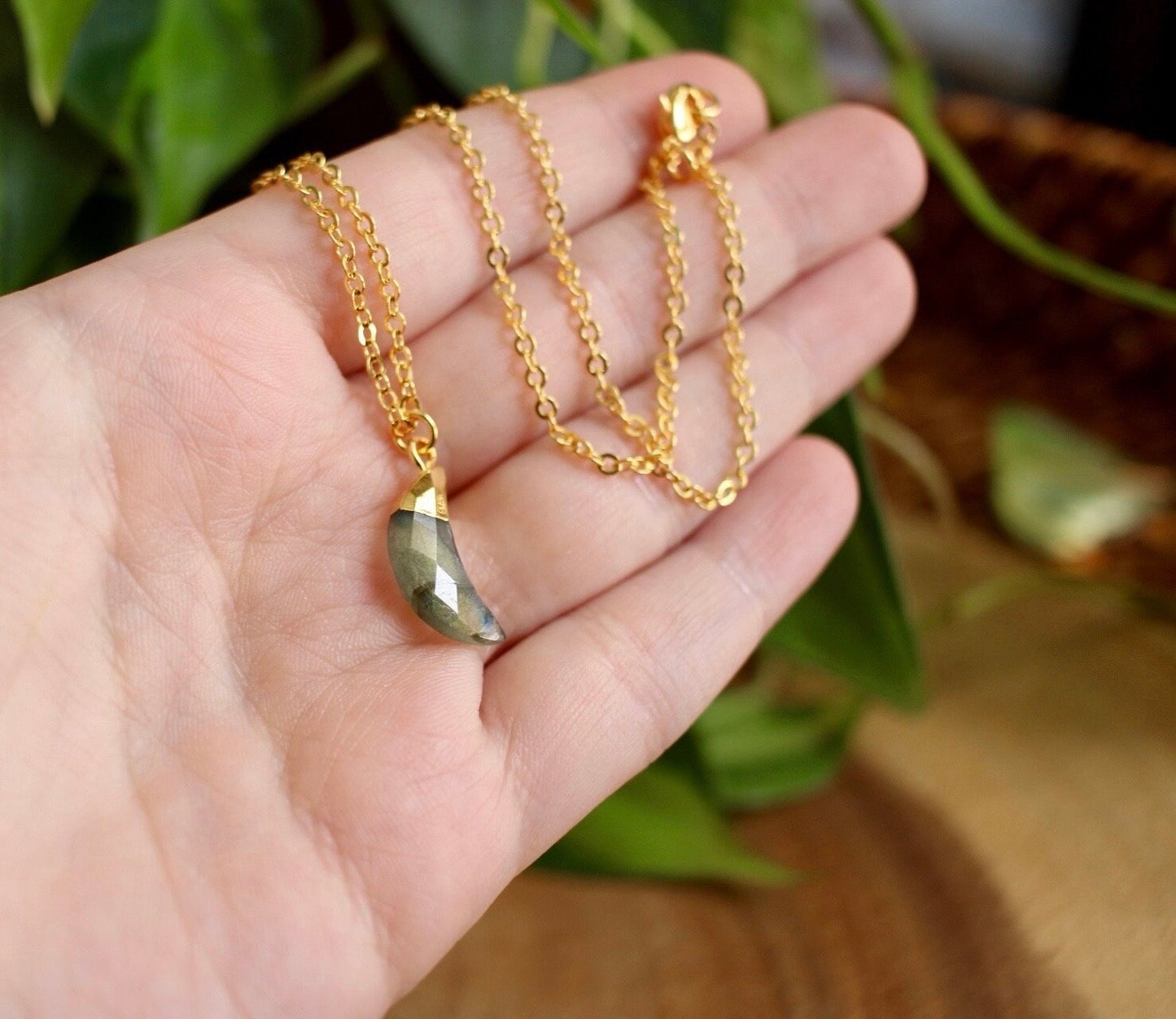 Labradorite Crystal Moon Necklace
