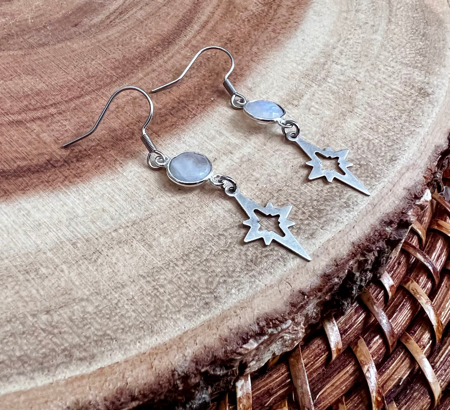 Silver Moonstone Polaris Dangle Earrings
