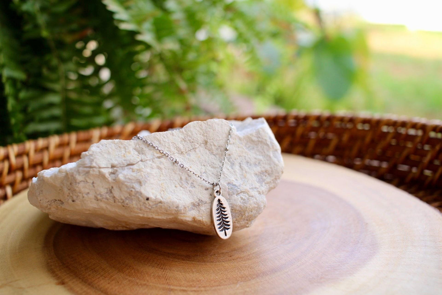 Dainty Silver Pine Tree Charm Necklace