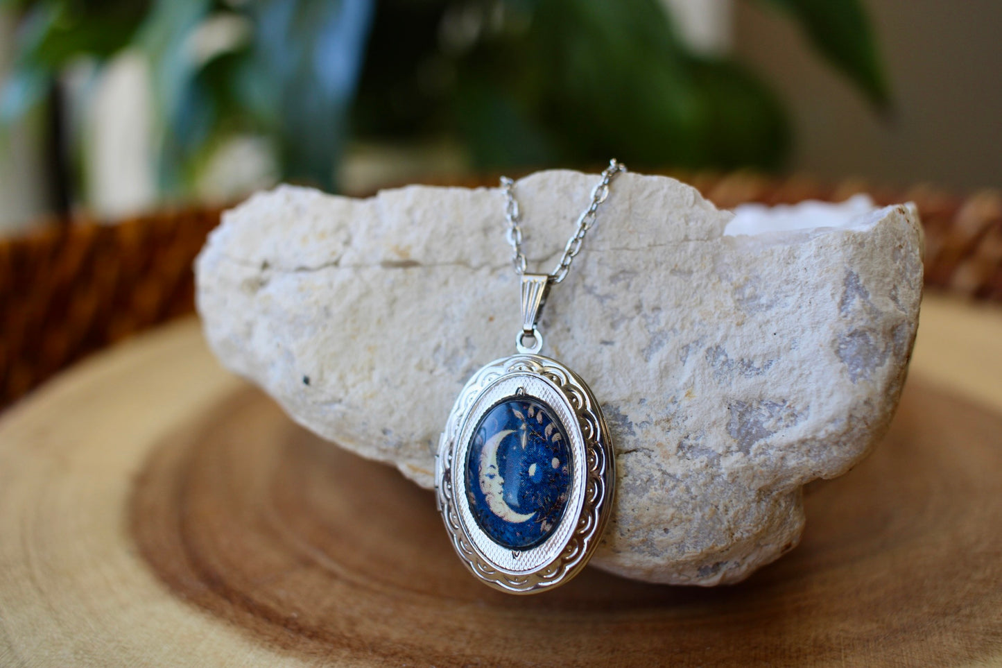Crescent Moon Photo Locket Necklace