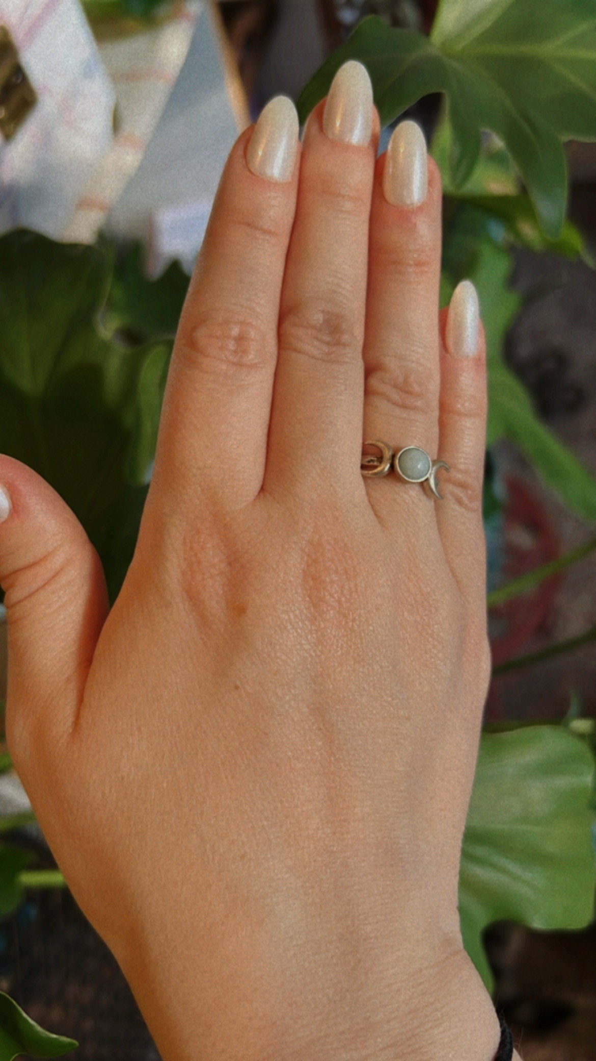 Amazonite Triple Moon Ring