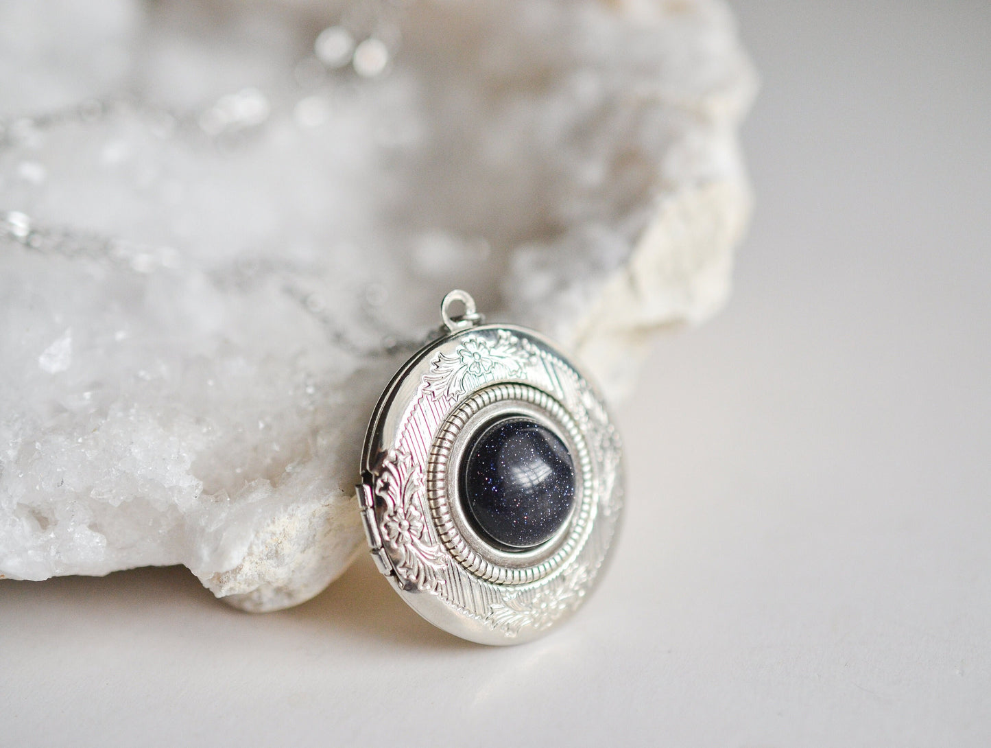Blue Goldstone Gemstone Locket Necklace