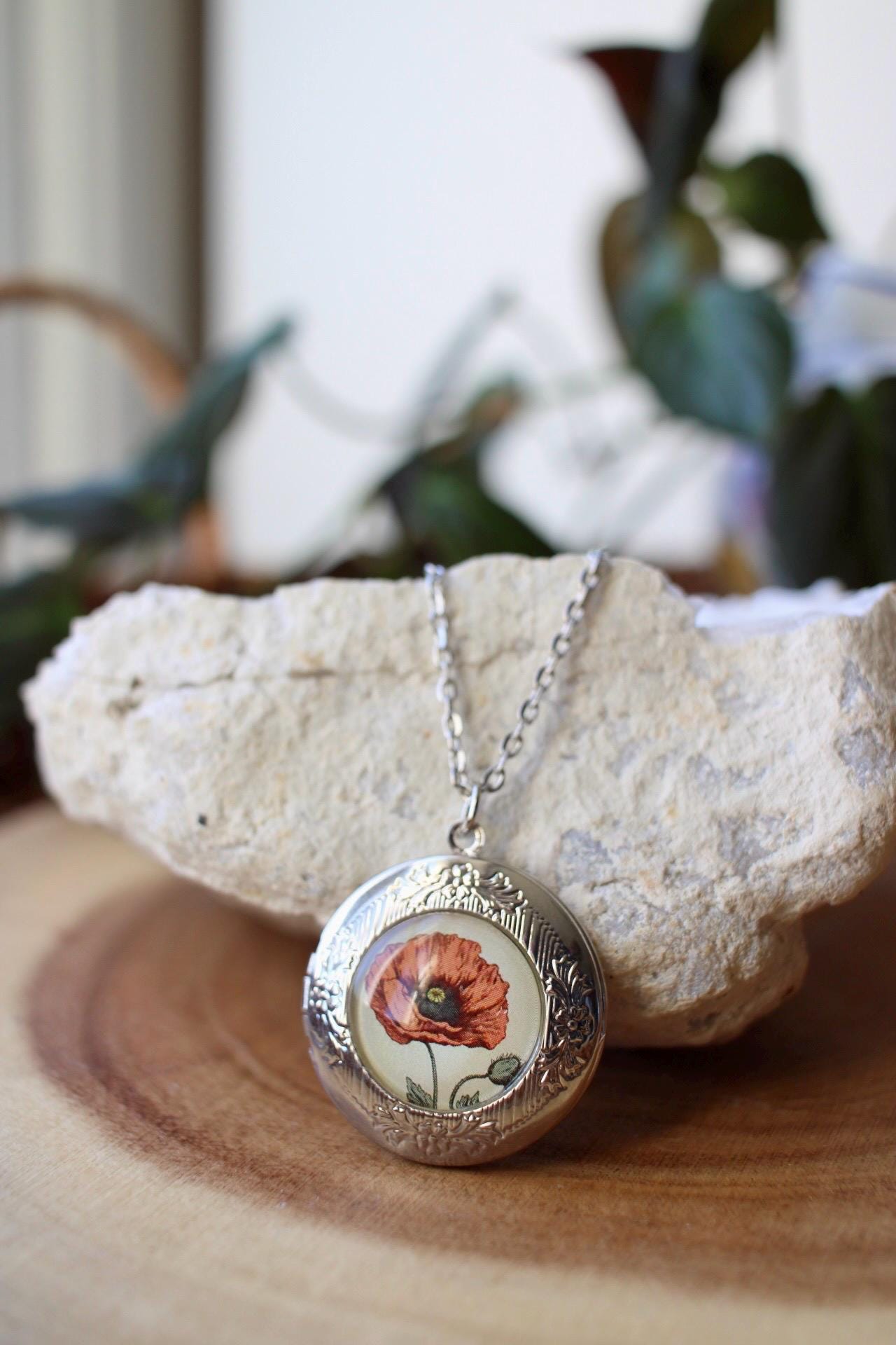 Poppy Flower Locket Necklace