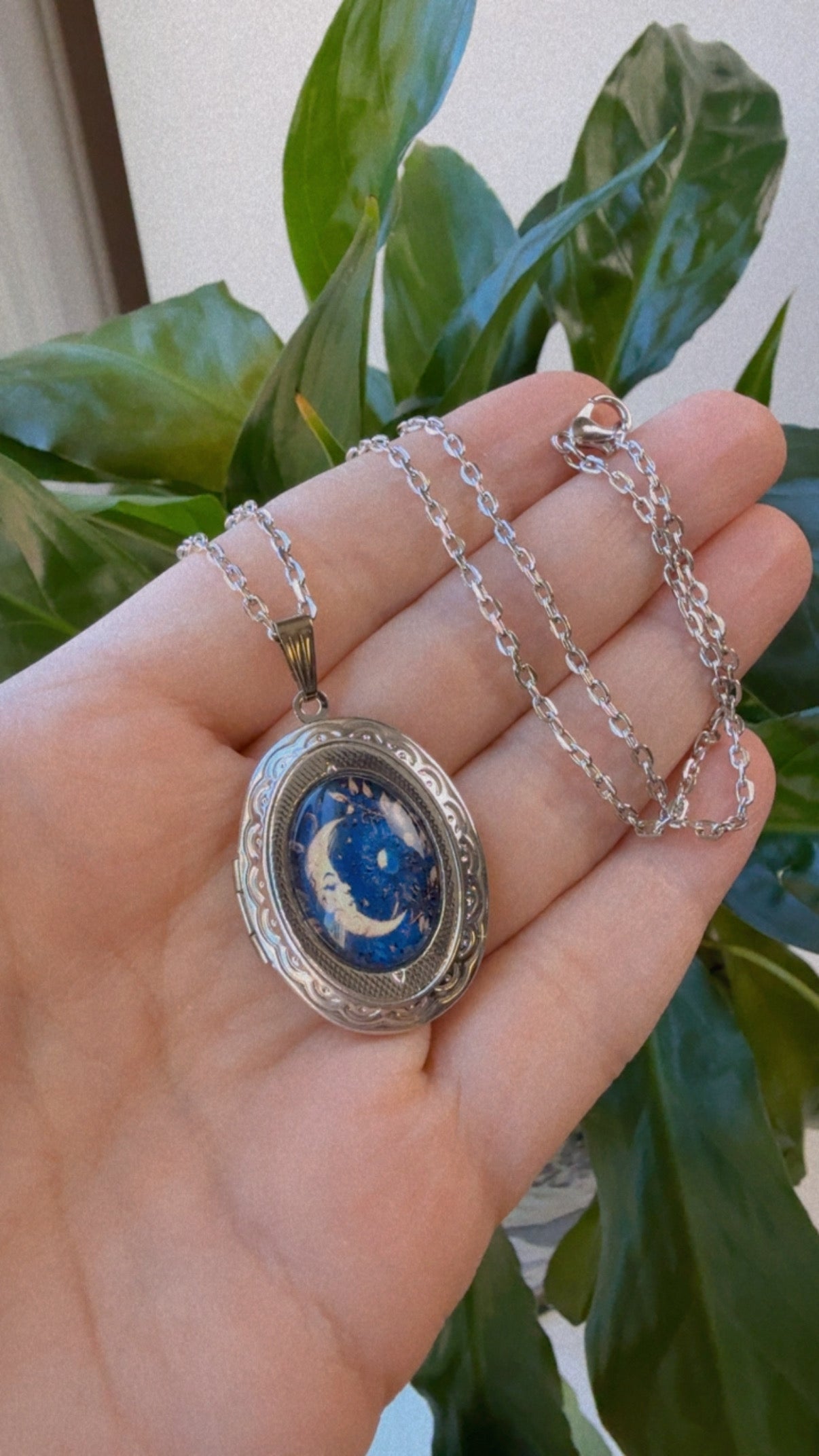 Crescent Moon Photo Locket Necklace