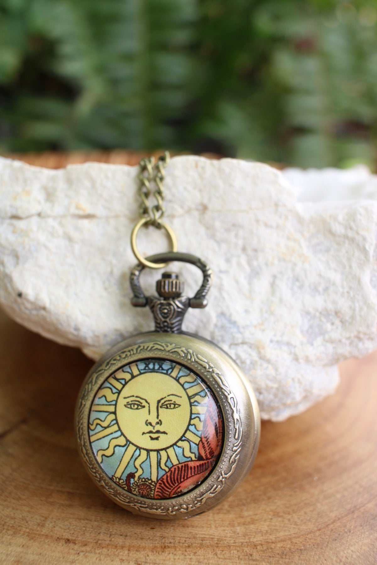 Sun Tarot Pocket Watch Necklace